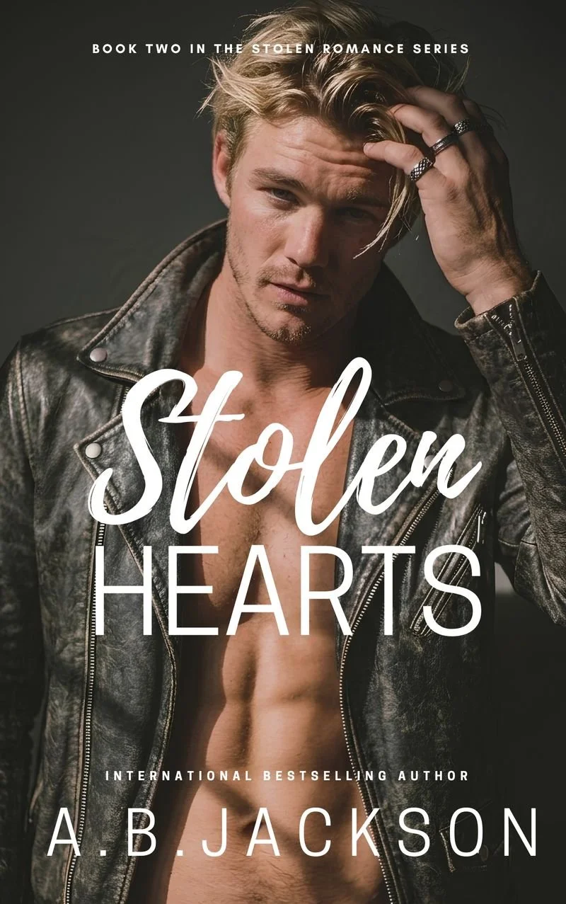 Book cover of "Stolen Hearts" by A.B. Jackson. Developmental and line editing services provided by Dakota for this MM romance novel.