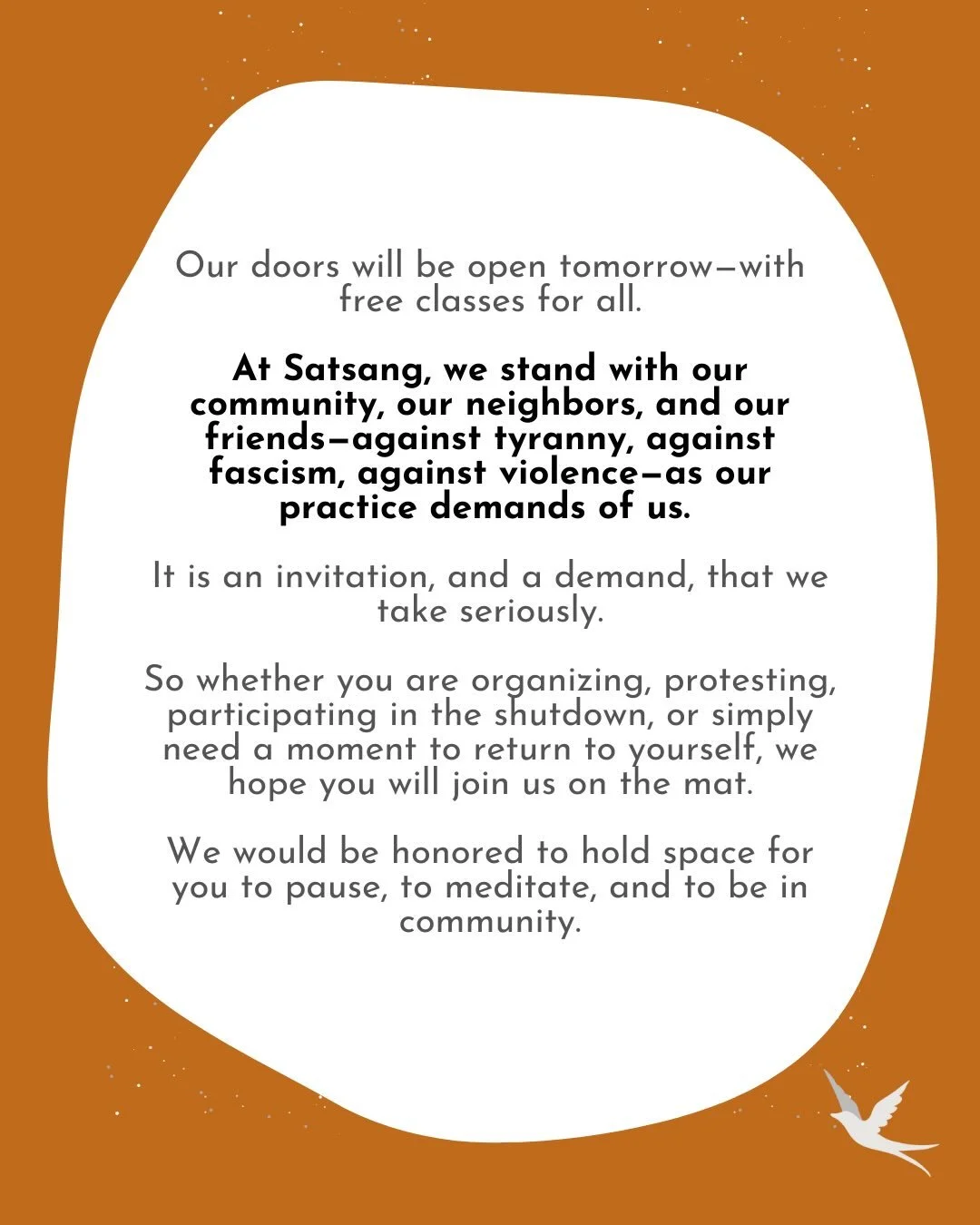 We will be open tomorrow (Friday 1/30), and honored to hold space for you and yours.

Access code for a class on us: COMMUNITY. Please visit the link in our bio to sign up.