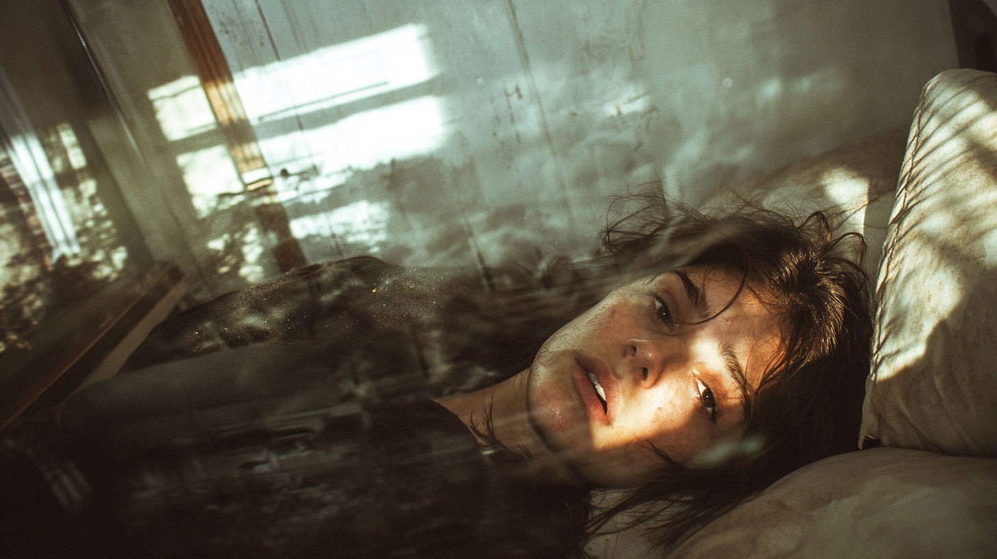 woman can't fall asleep, she struggle with insomnia