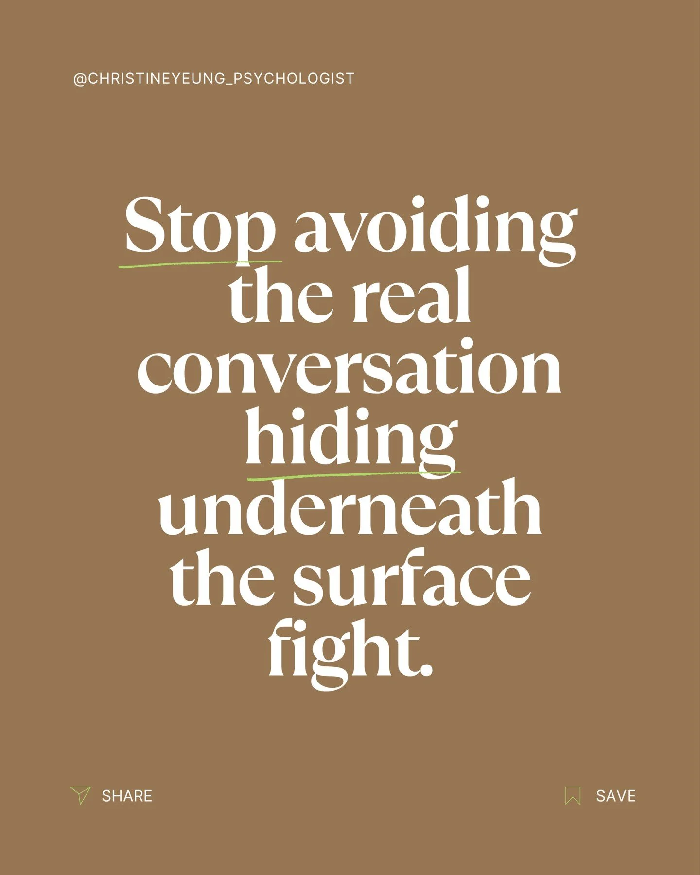 You're arguing about dishes, but it's really about feeling unappreciated. 

You're fighting about money, but it's really about feeling controlled. 

You're upset about their phone use, but it's really about feeling invisible. 

Stop solving the sympt