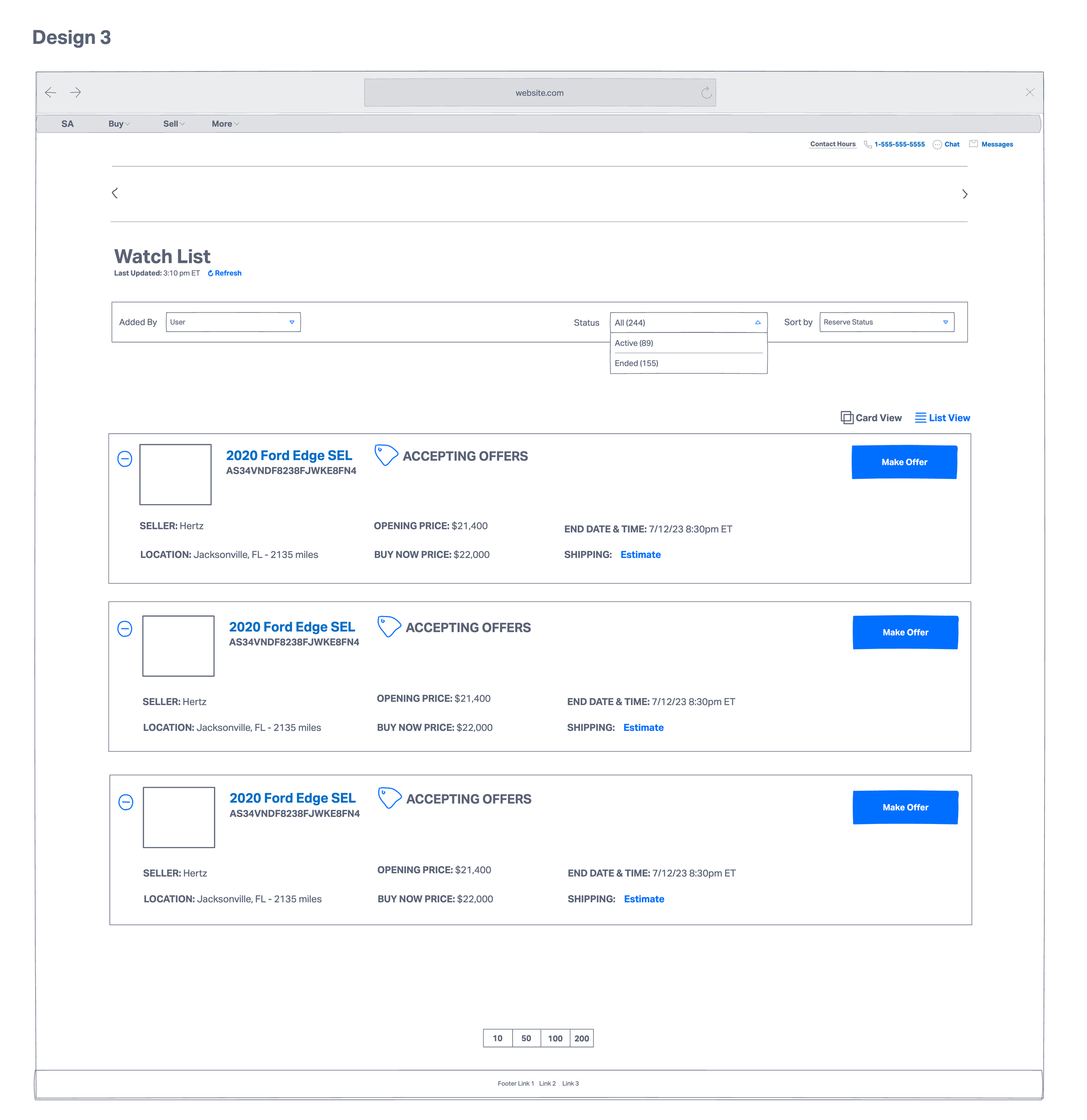 “Make Offer” button + list view