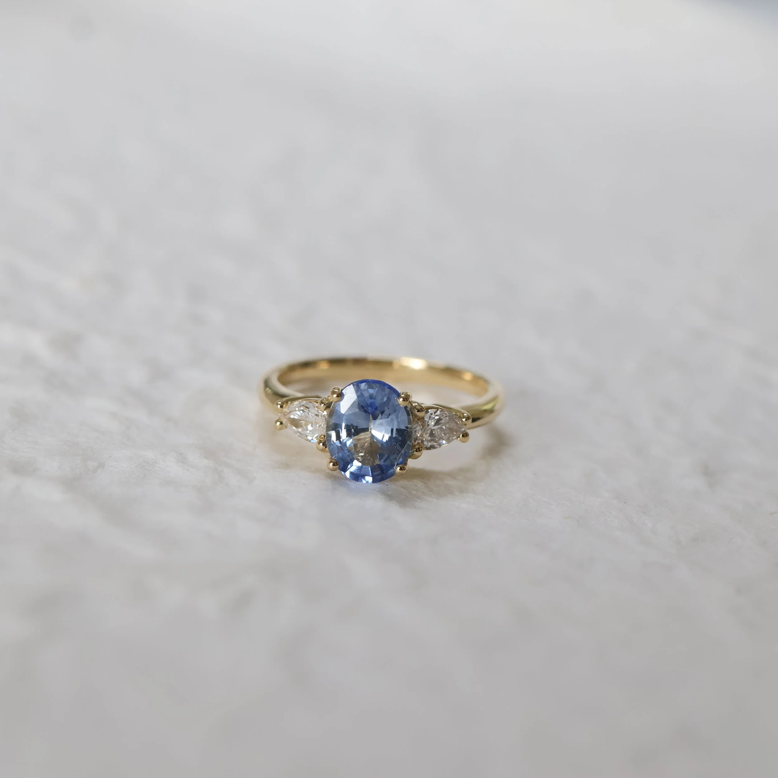 18ct Yellow Gold 1.50ct Sri Lankan Sapphire & Lab-Grown Diamond Trilogy Engagement Ring