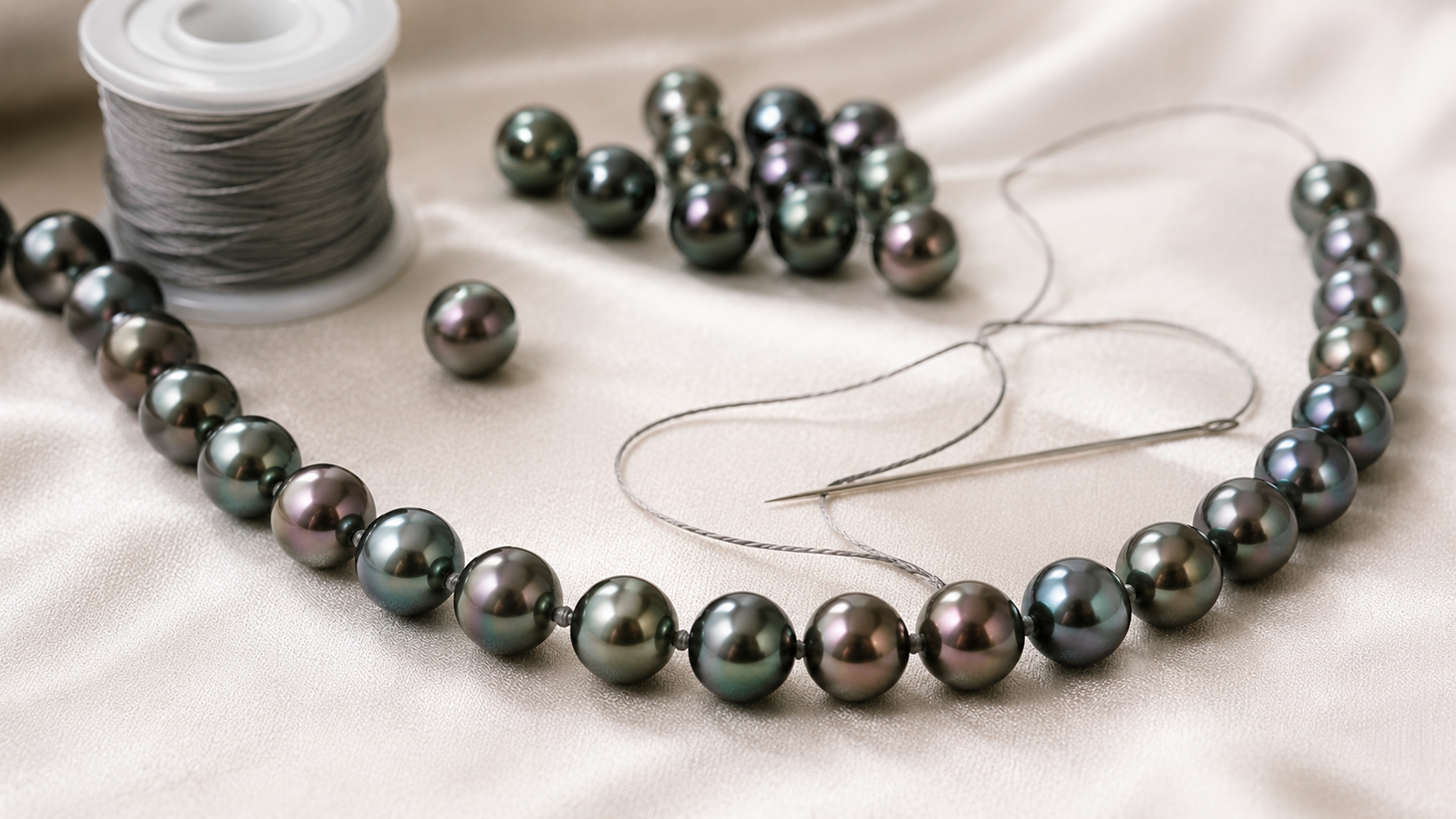 Pearl Stringing - Peacock Pearls - Grey Silk