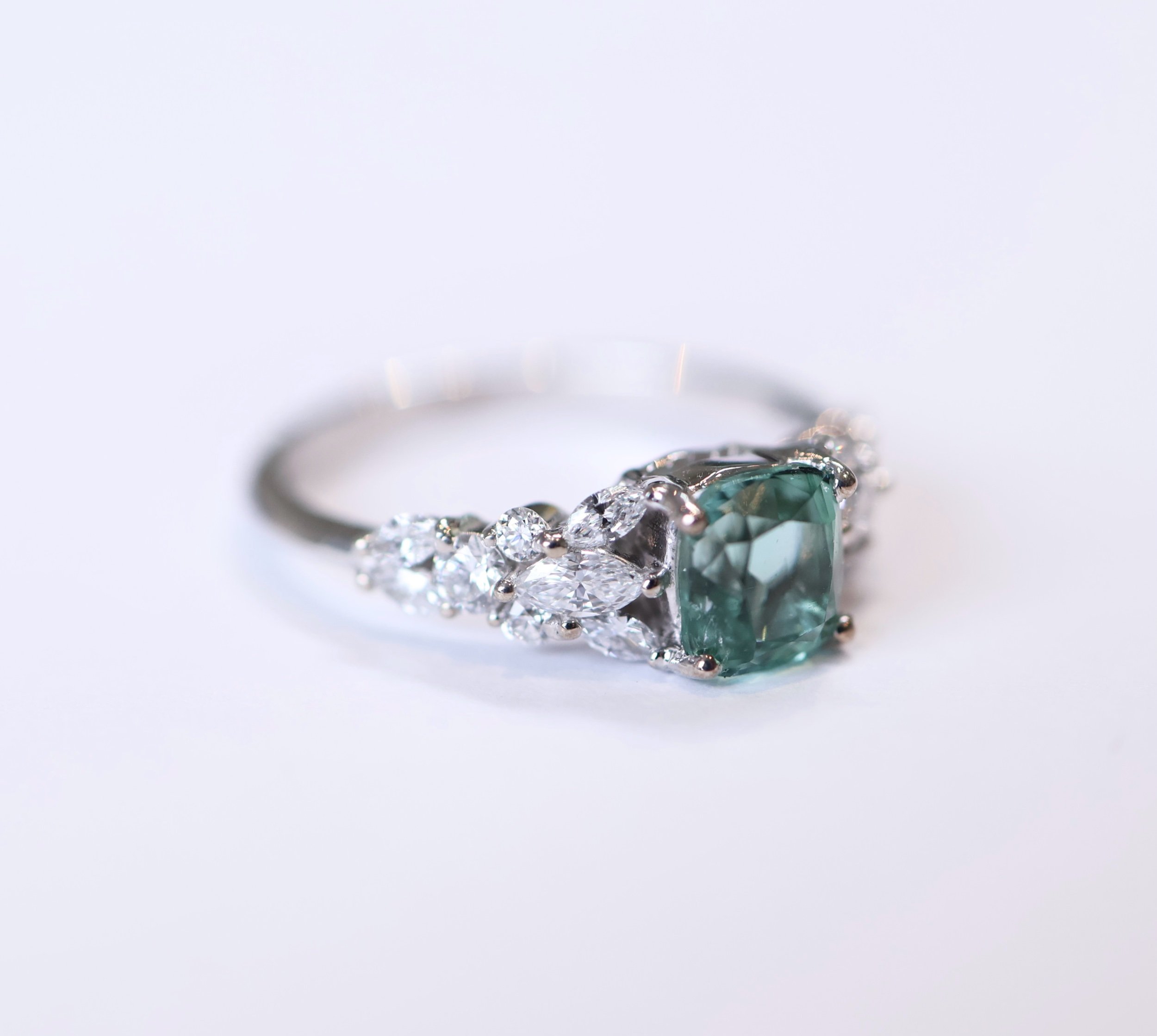 LOUISE | 9ct White Gold Seafoam Tourmaline & Lab-Grown Diamond Ring (TDW: 0.456ct*)