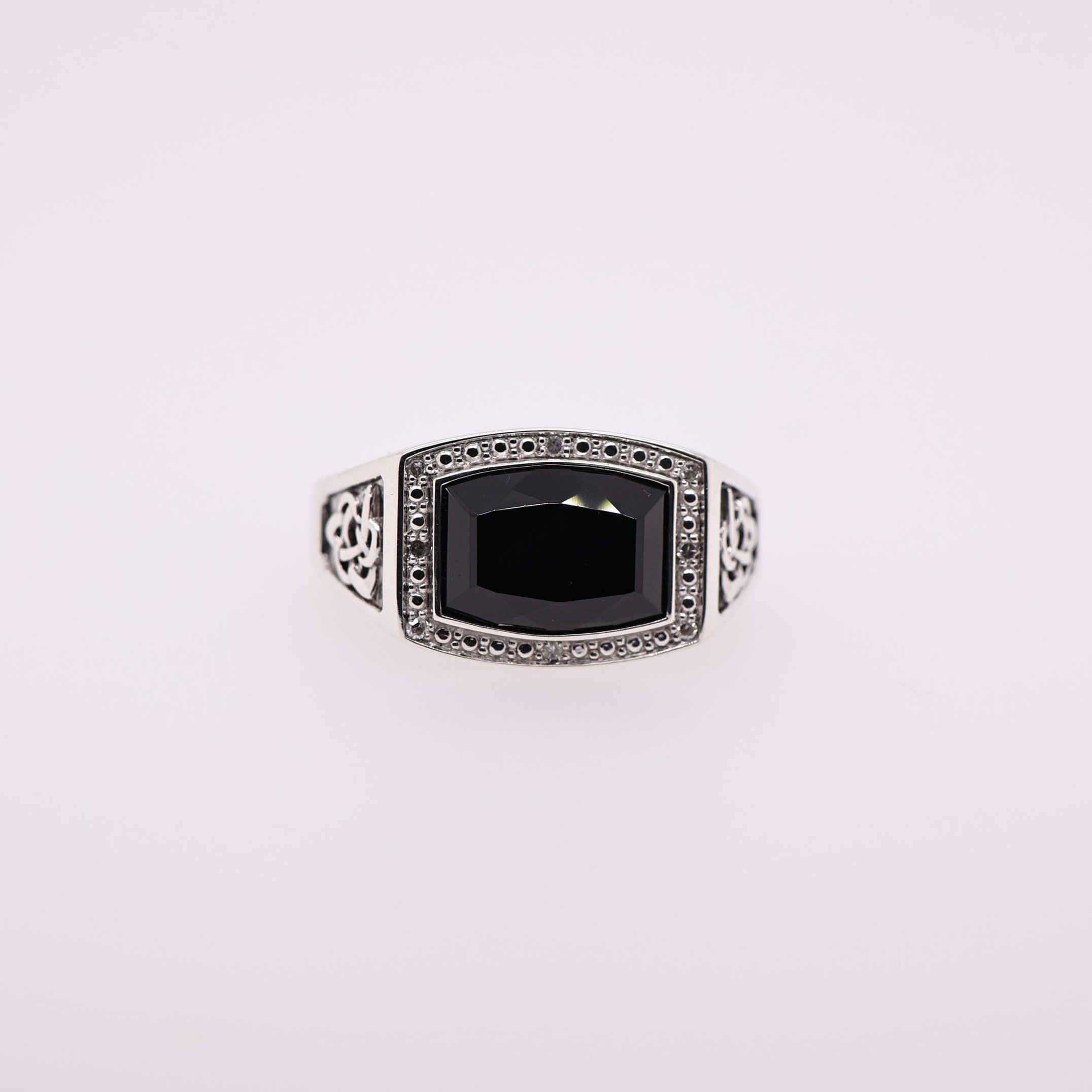 Sterling Silver Onyx & Natural Diamond Signet Ring