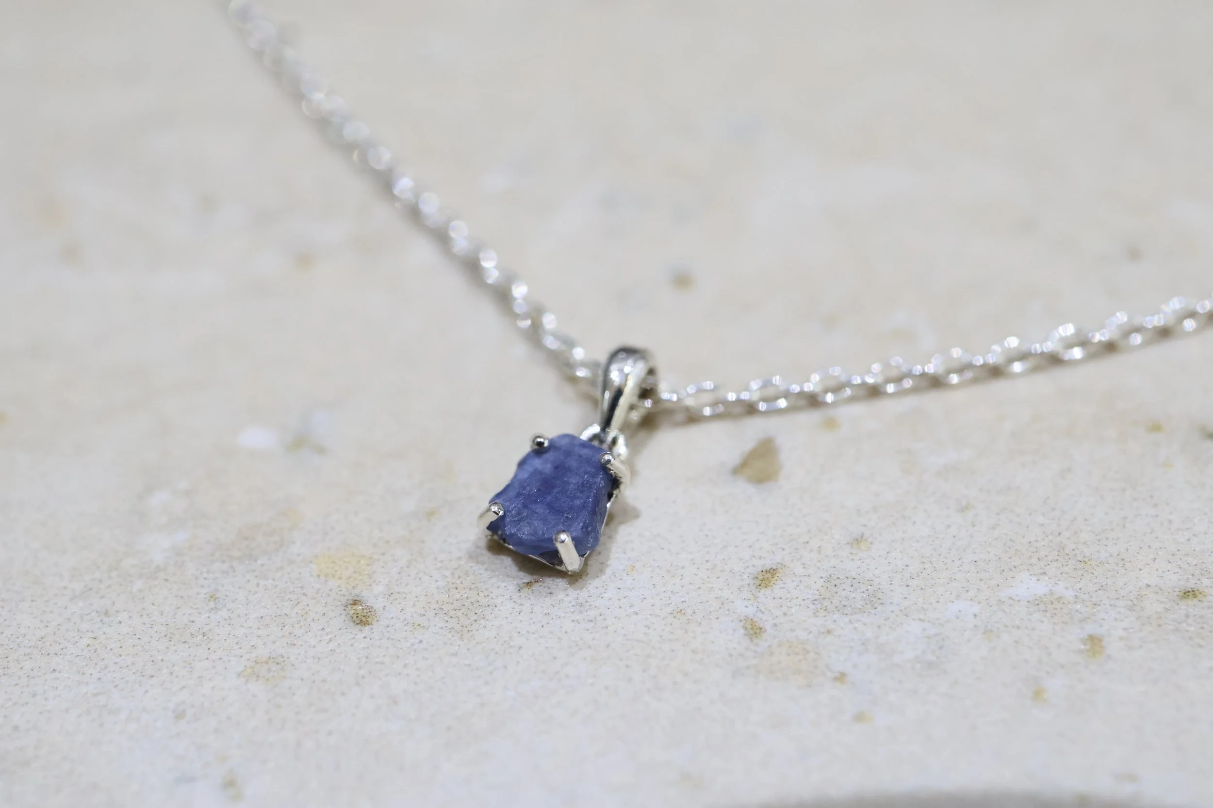 Sterling Silver Rough Sapphire Necklace