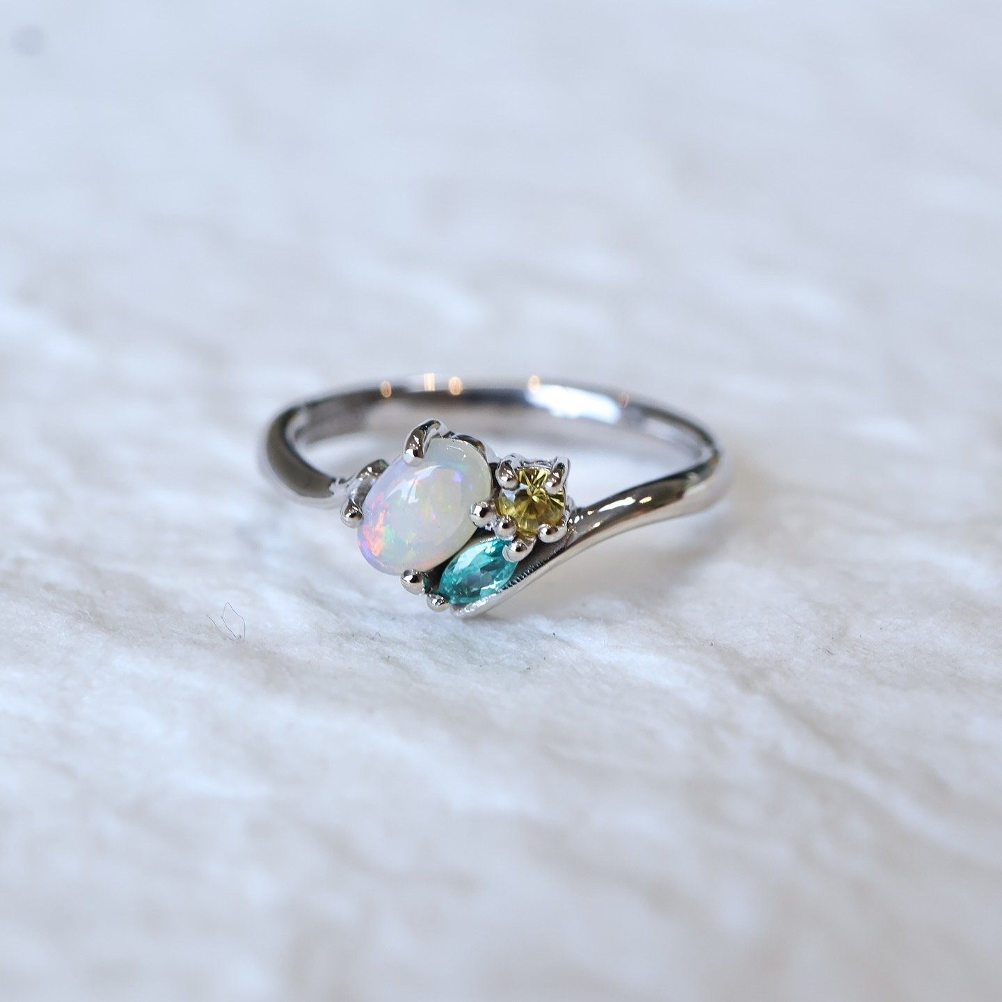9ct White Gold Opal, Yellow Sapphire & Yttrium Aluminium Blue Pariba Coloured Garnet