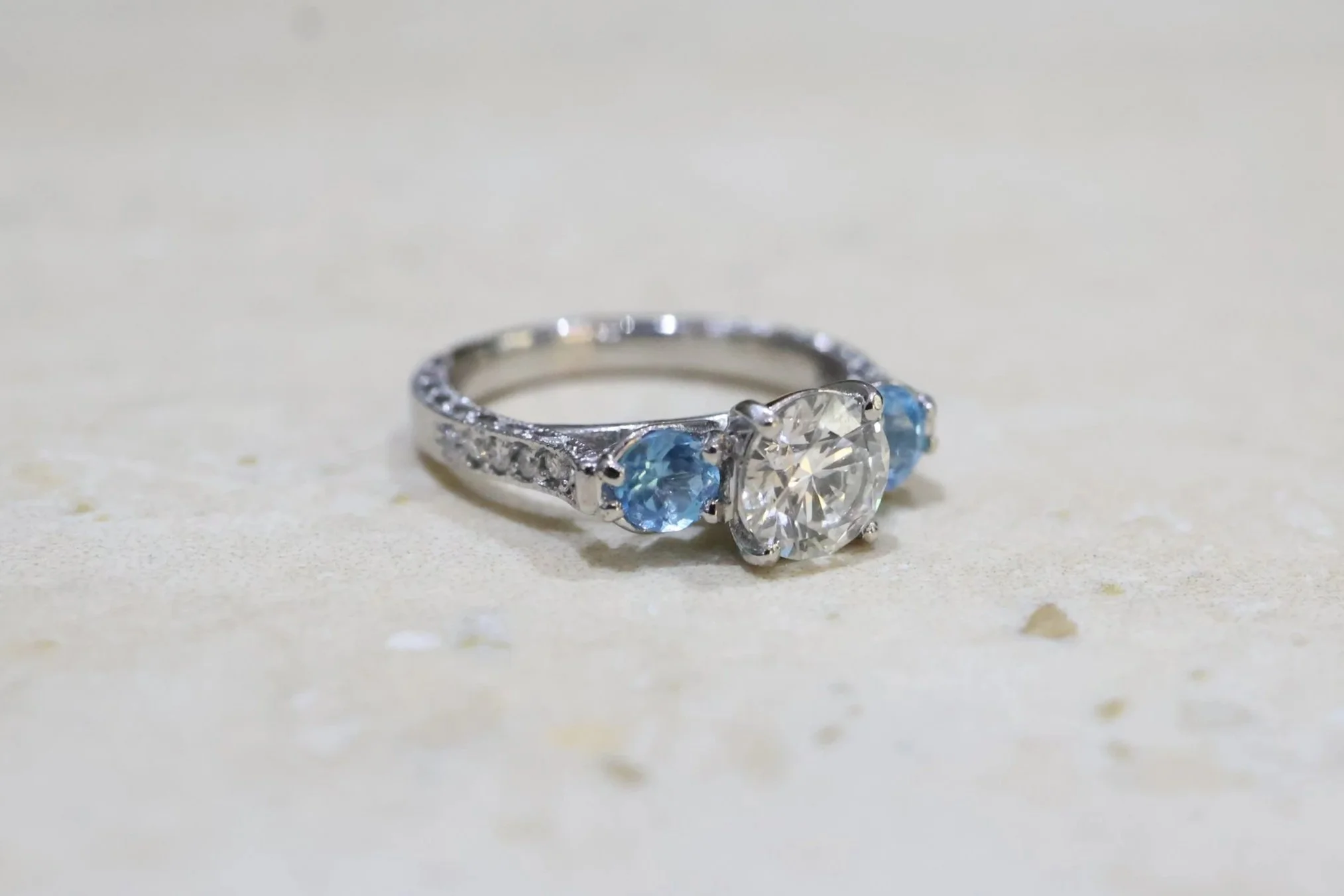 Platinum Natural Sky Blue Topaz & Lab-Grown Diamond Engagement Ring