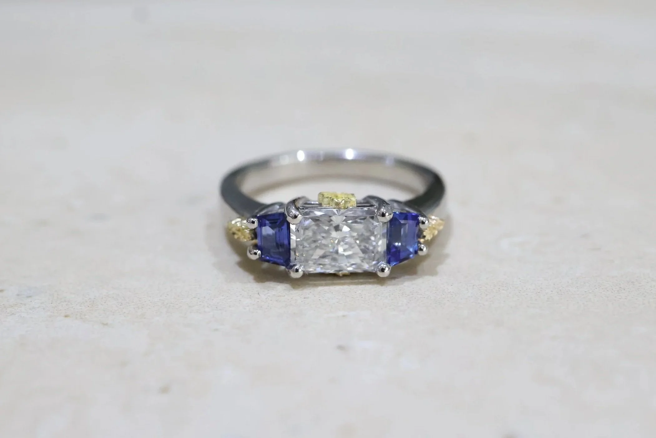 Two-Tone Platinum & 18ct Yellow Gold Lab-Grown Diamond & Natural Blue Sapphire Ring