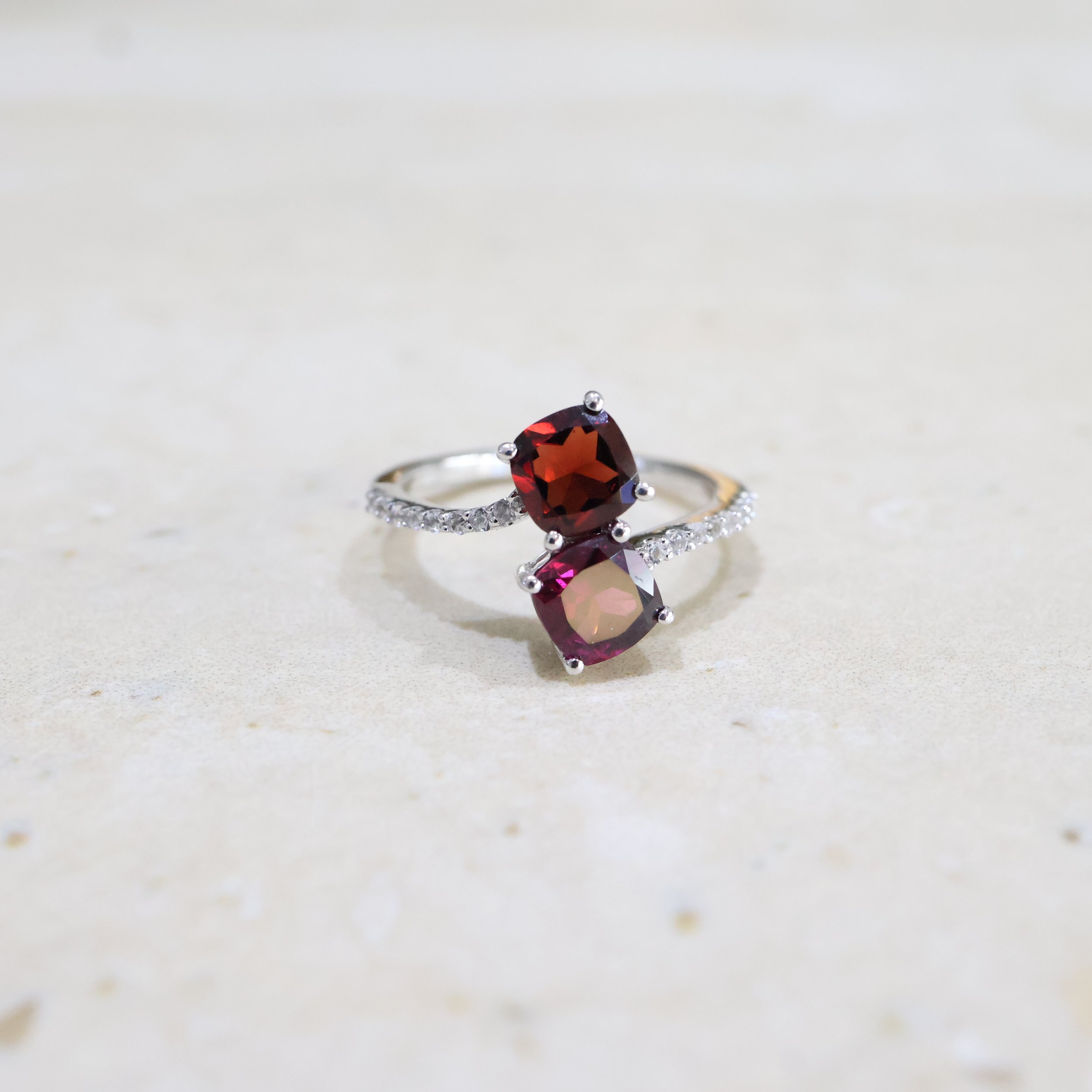 DIANNE | Sterling Silver Garnet & Natural Diamond Ring (0.16ct TDW)