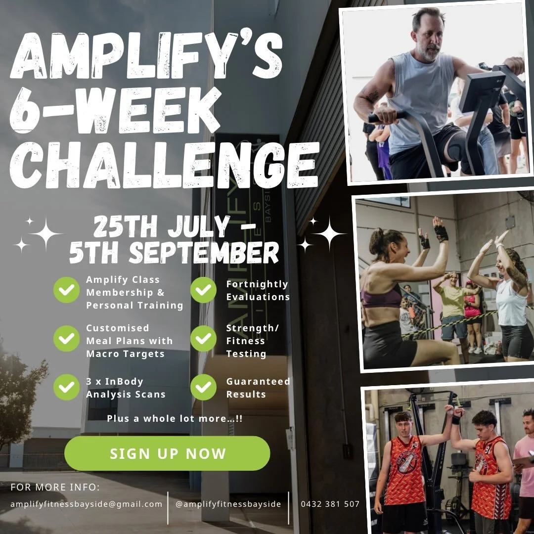 🚨Who said to slow down during Winter??! This is where you should step up &amp; PUSH!!🚨
Amplify&rsquo;s next 6-Week Challenge is kicking off on the 25th OF JULY 🙌🏼
✔️Customised Meal plans
✔️Amplify Gym Membership
✔️Personal Training Option
✔️Stren