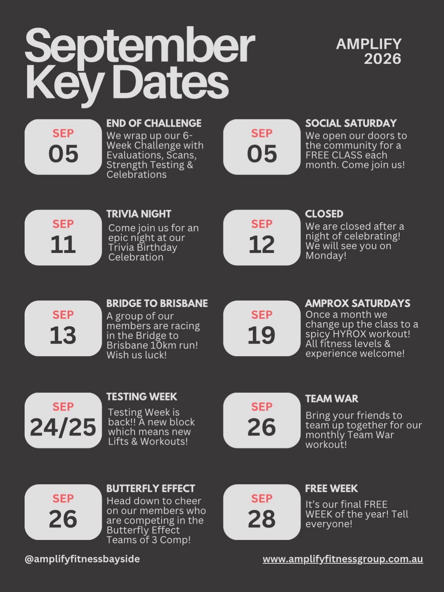 What&rsquo;s going on in September at Amplify, I hear you ask&hellip;
CHECK IT OUT!! 🙌🏼
#AmplifyFitnessBayside #AmpFitCommunity