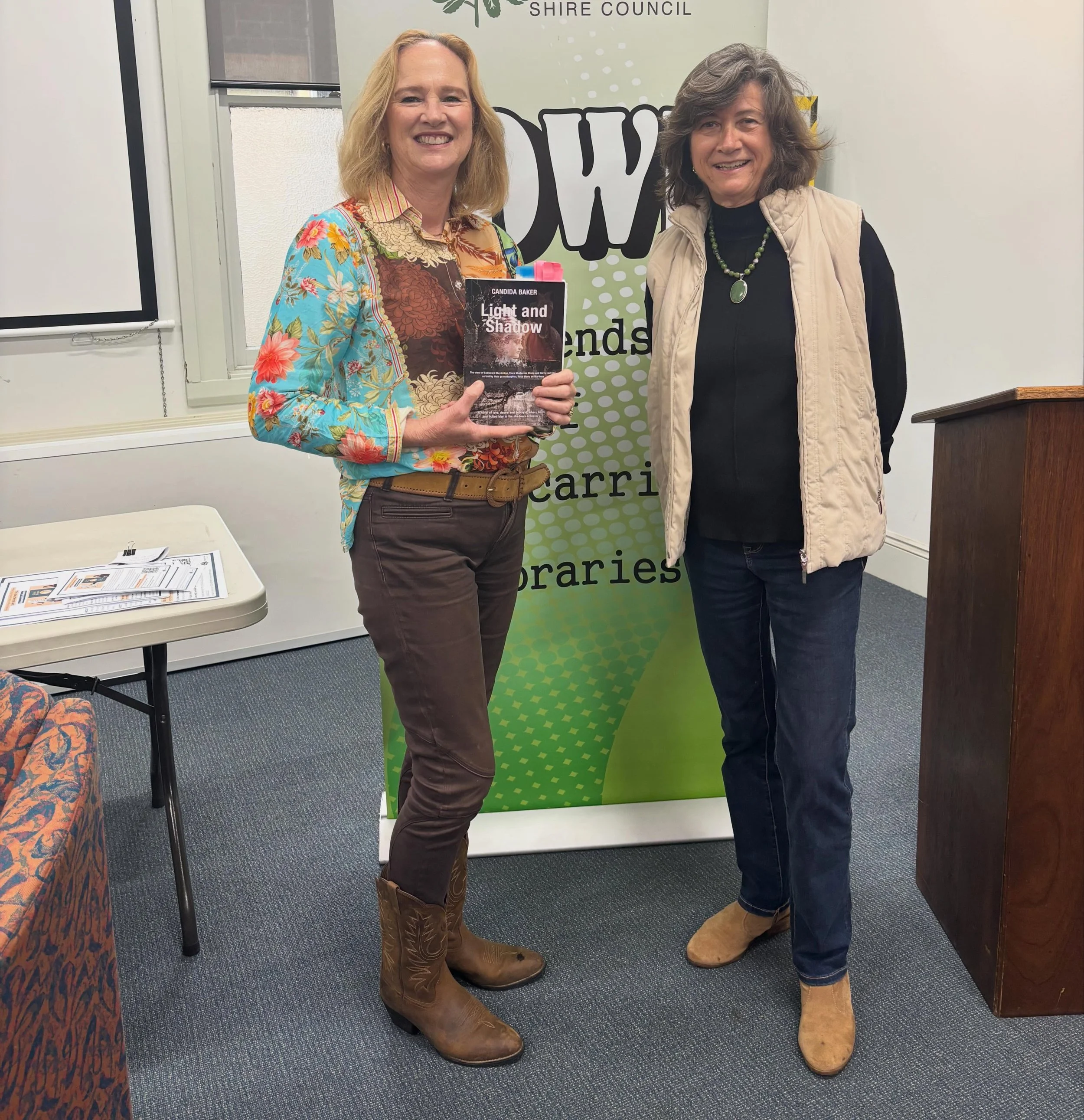 FOWL (Friends of @wingecarribeelibraries ) you were awesome today! Thanks to everyone who came to hear me in conversation with @candida_baker chatting about her new book, &lsquo;Light and Shadow.&rsquo; We covered Candy&rsquo;s writing process (she c