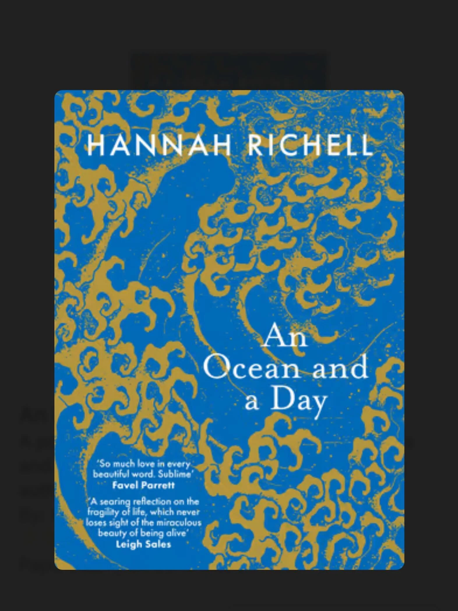 &lsquo;An Ocean and a Day&rsquo; broke my heart, and yet, I had to keep on reading. @hannahrichell 
 exploration of grief is equal parts searing, tender and ultimately, uplifting. 

Her husband, Matt Richell&rsquo;s, life was taken by the waves he wa