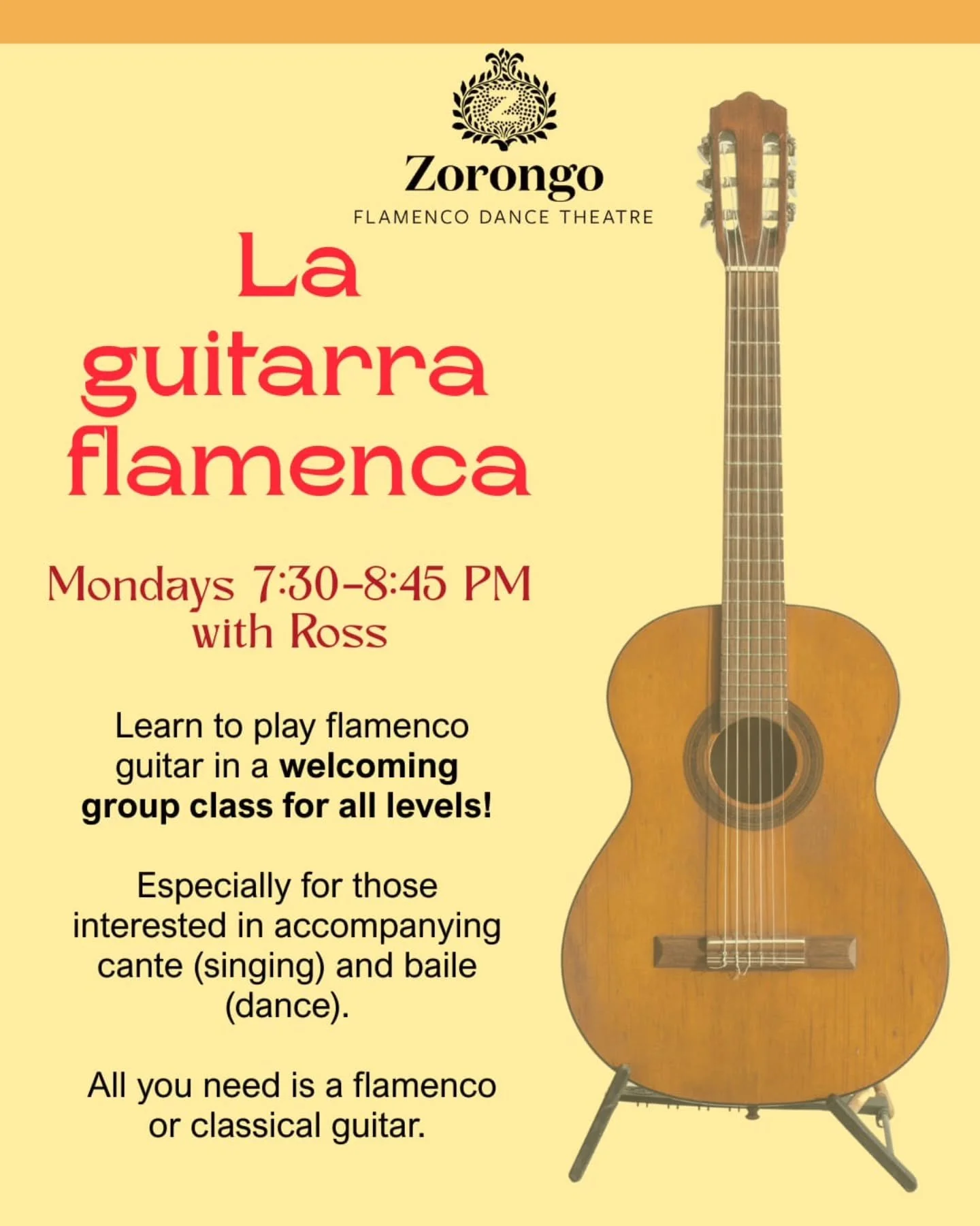 Join our flamenco guitar classes and grow your skills in a supportive, creative space! Open to all levels, whether you&rsquo;re just starting or deepening your practice.
👉Regster now on our website and save your spot! https://zorongo.org/registratio