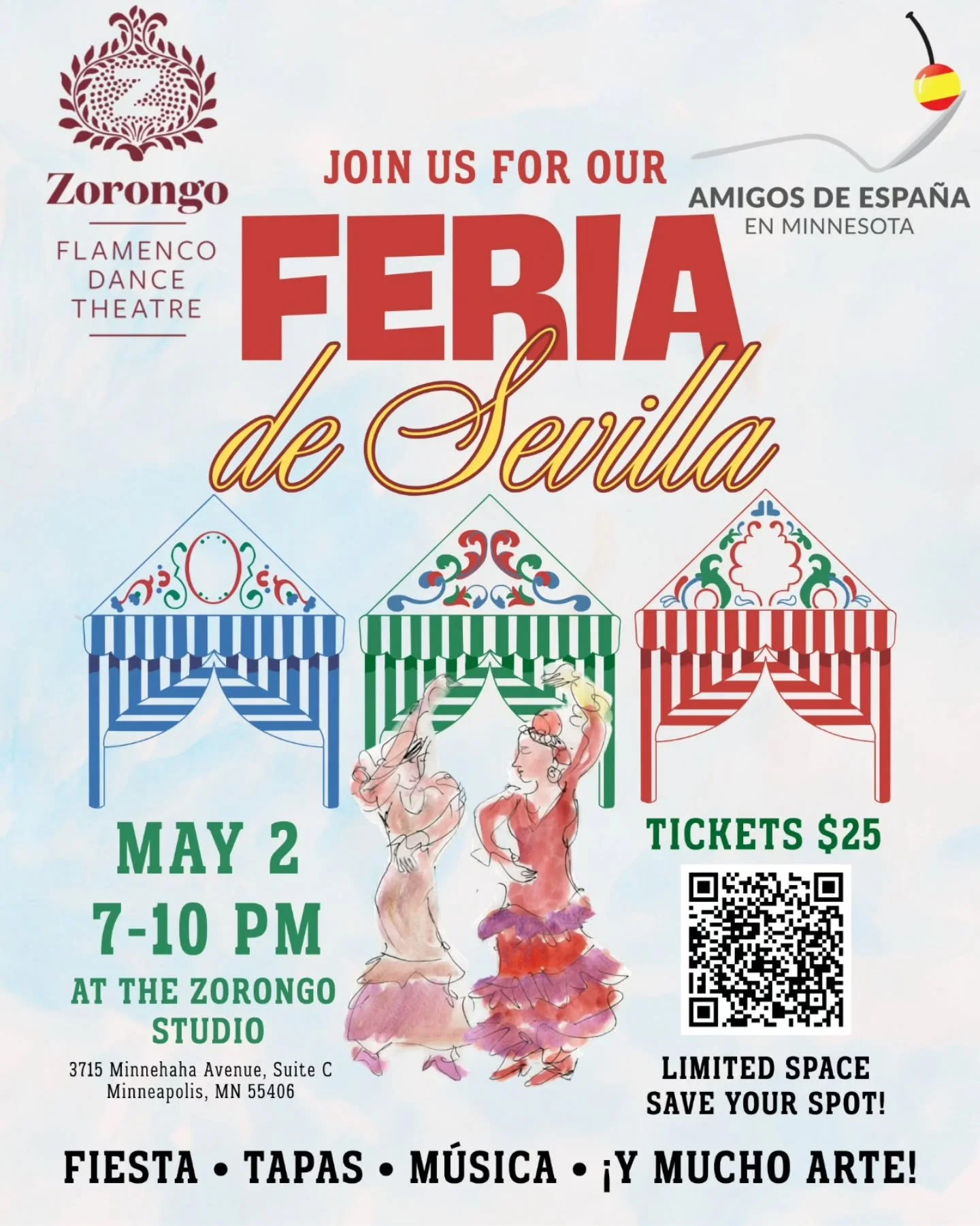 Feria is calling&hellip; and we're answering!💃🇪🇸
Join us for a night of flamenco, tapas, music &amp; pure alegr&iacute;a ✨
Don&rsquo;t miss our Feria in collaboration with Amigos de Espa&ntilde;a
Spots are limited!
Tickets here: https://zorongo.as