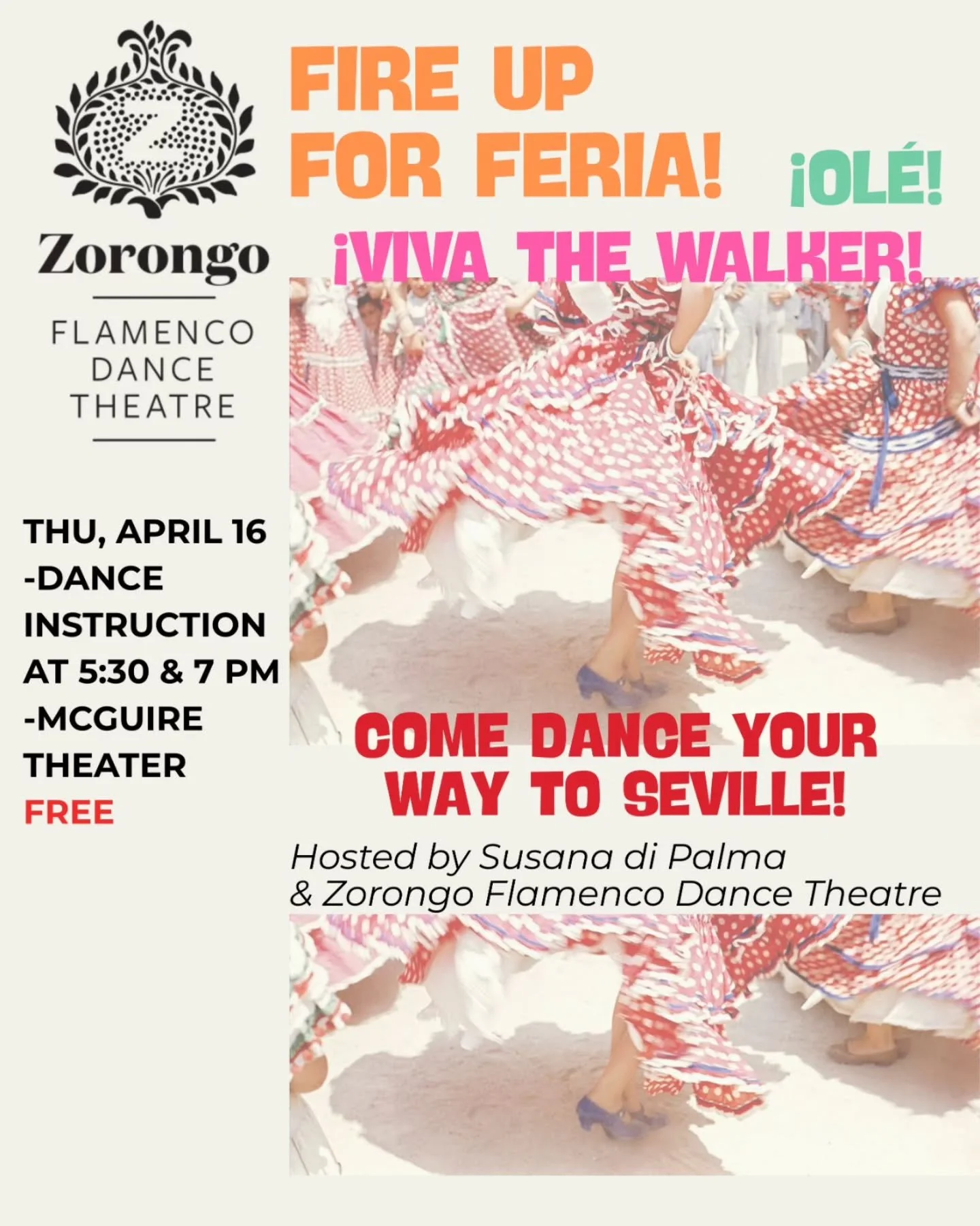 Come dance your way to Seville! 💃🕺
Celebrate spring with Zorongo Flamenco and The Walker Arts Center

📅 Thu, April 16
🕔 5&ndash;8 PM
📍 McGuire Theater
🎟️ Free

Hosted by Susana di Palma &amp; Zorongo Flamenco Dance Theatre

✨ Dance instruction 