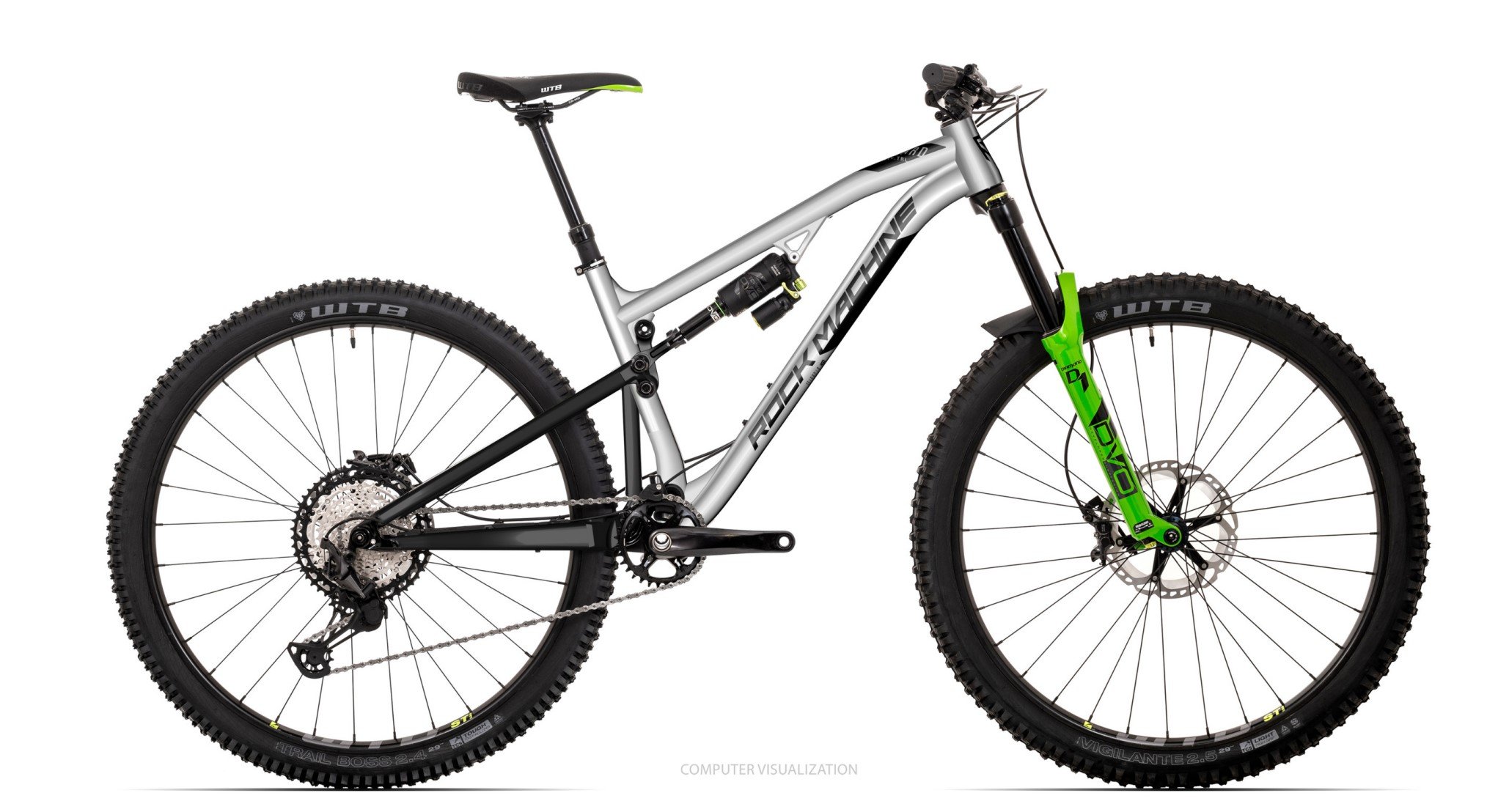 full suspension mountain bike, rock machine, green