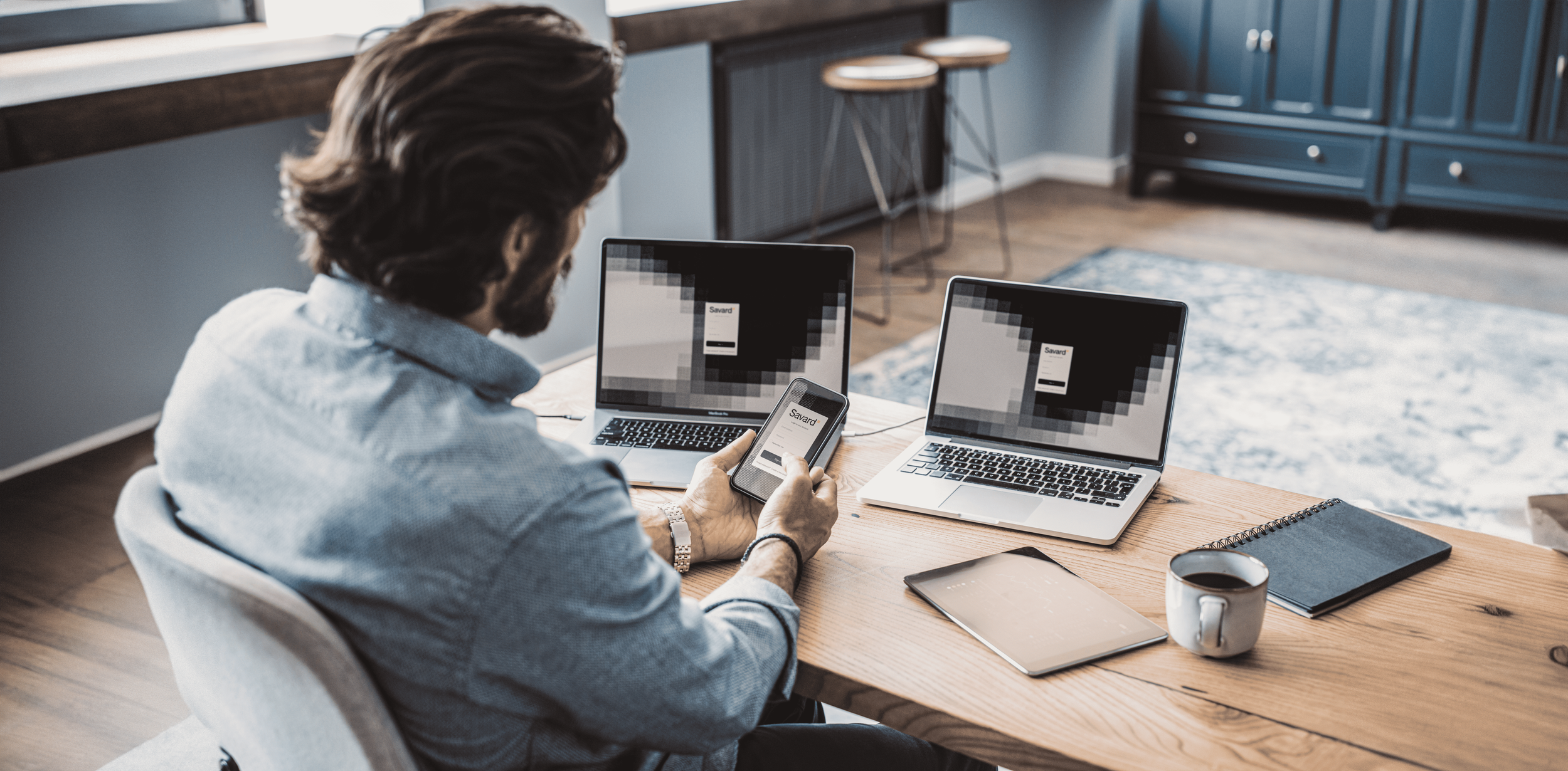 Savard digital signage platform login screen on desktop and mobile devices