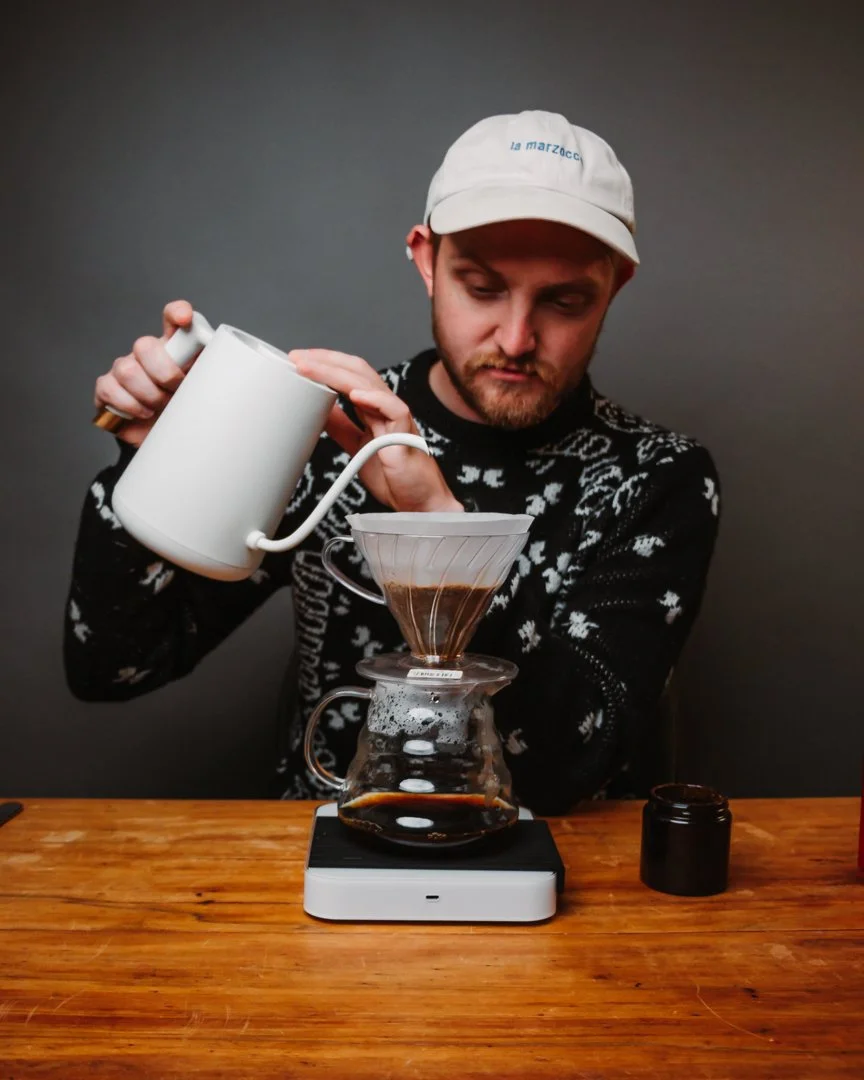 A v60 pour over, made by a professional barista