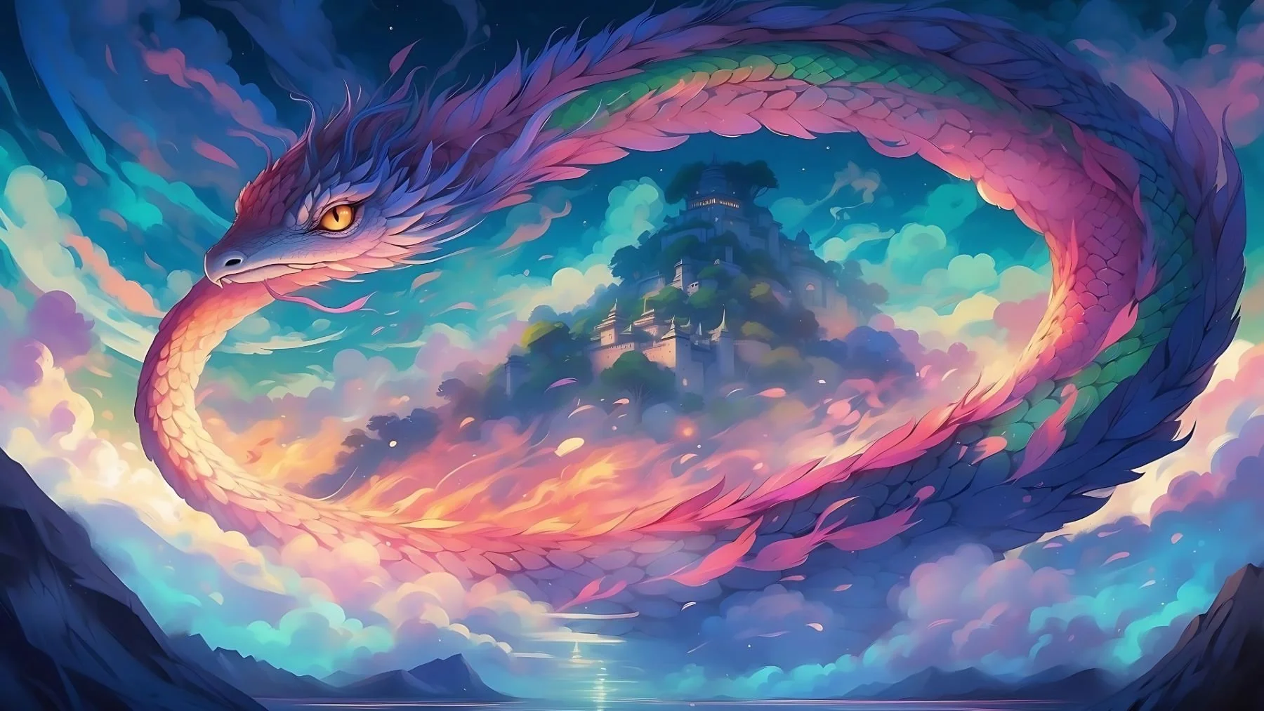 Serpentine Aurora: The Dragon’s Celestial Embrace