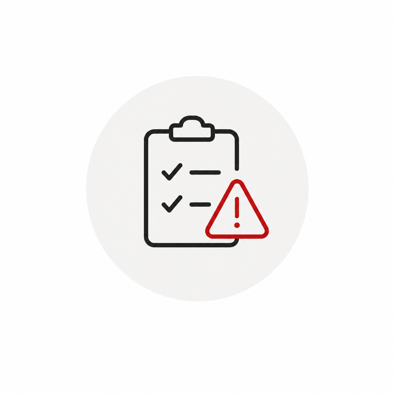 Checklist icon with a warning triangle and exclamation mark indicating an issue or alert.