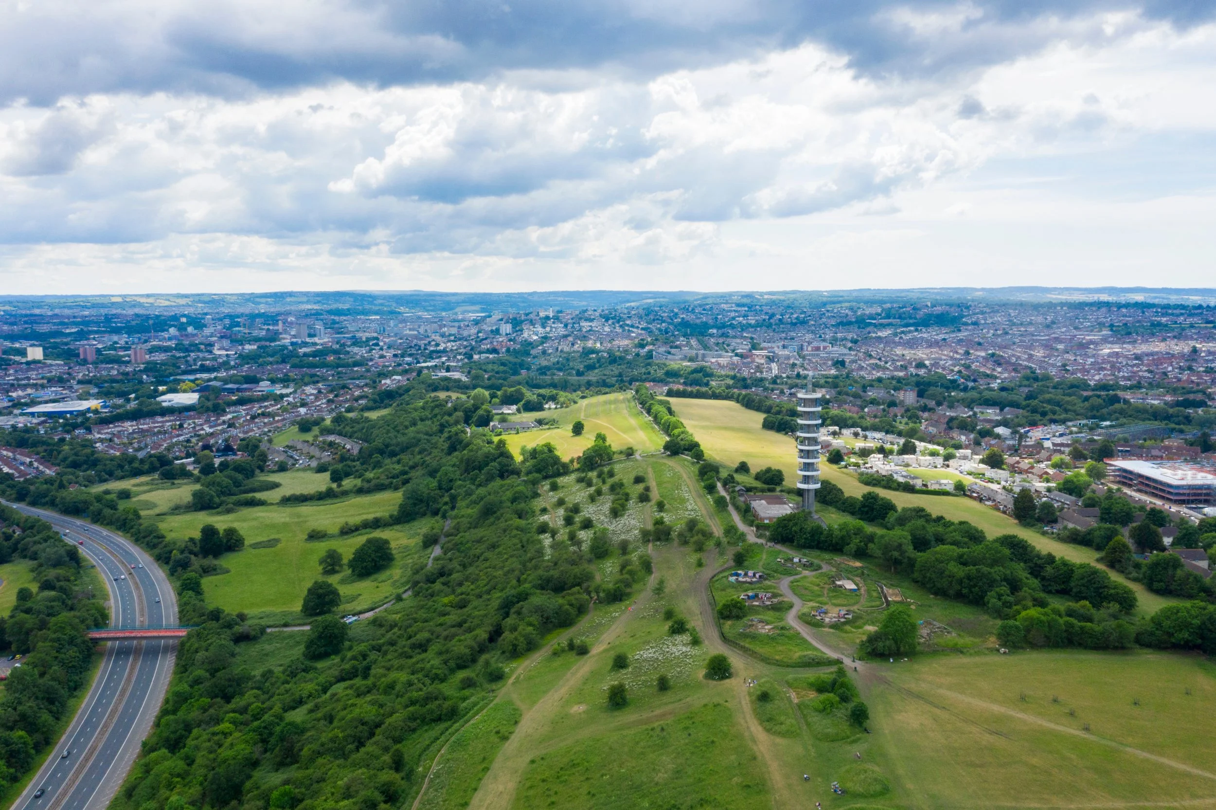 A photo of Bristol, with the BT tower in the foreground.