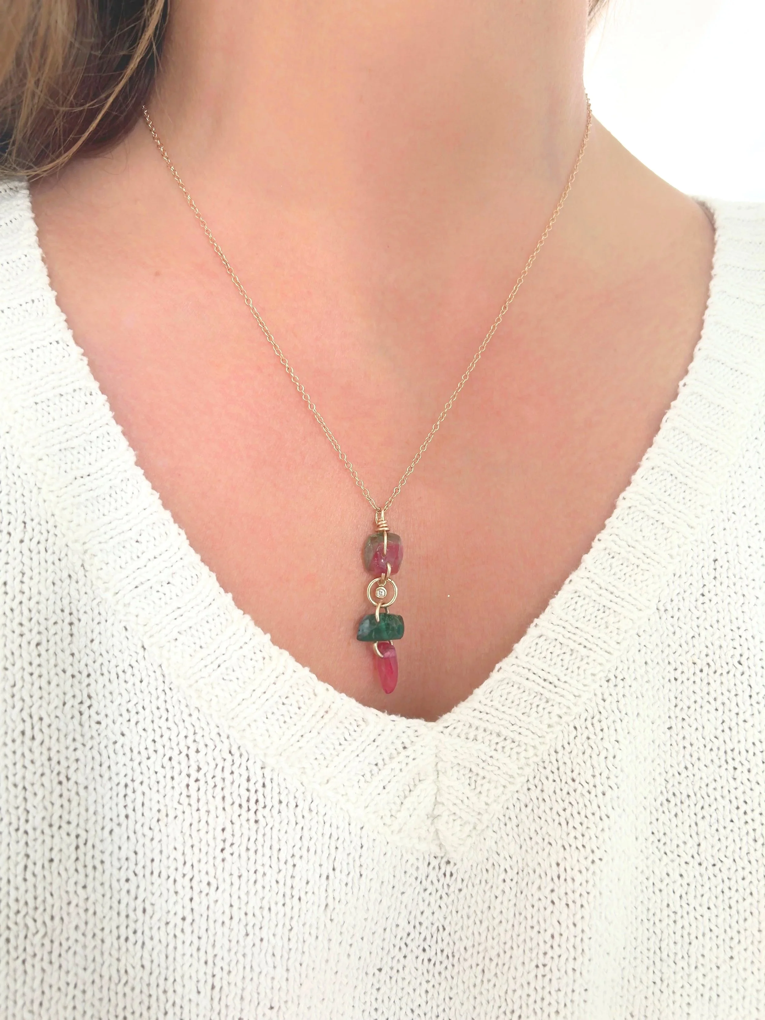 "Straight to the Heart" Tourmaline and Diamond One of a Kind Necklace