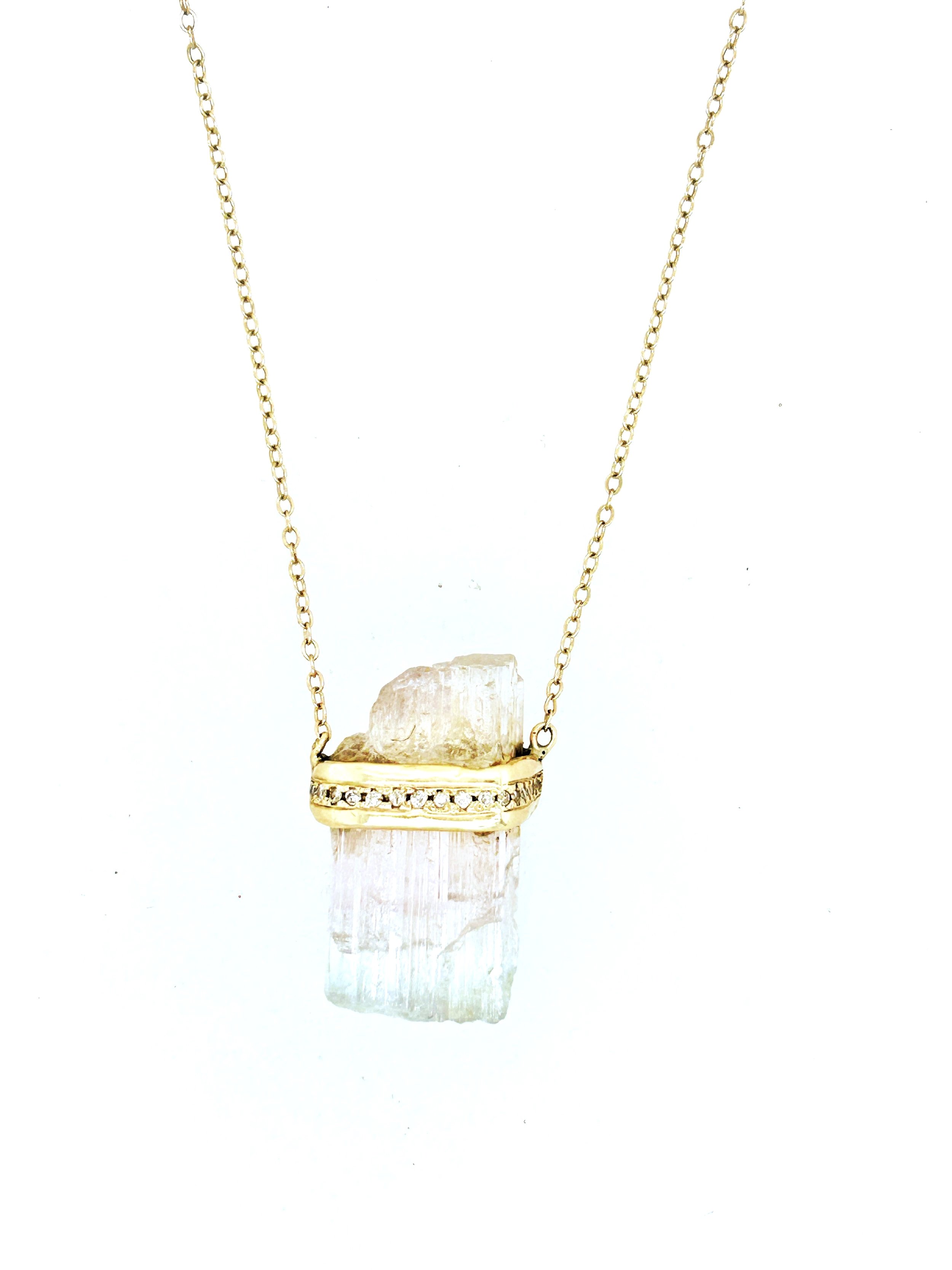 "High Heart" Solid 14k Gold Watermelon Tourmaline and Diamond Pave Necklace