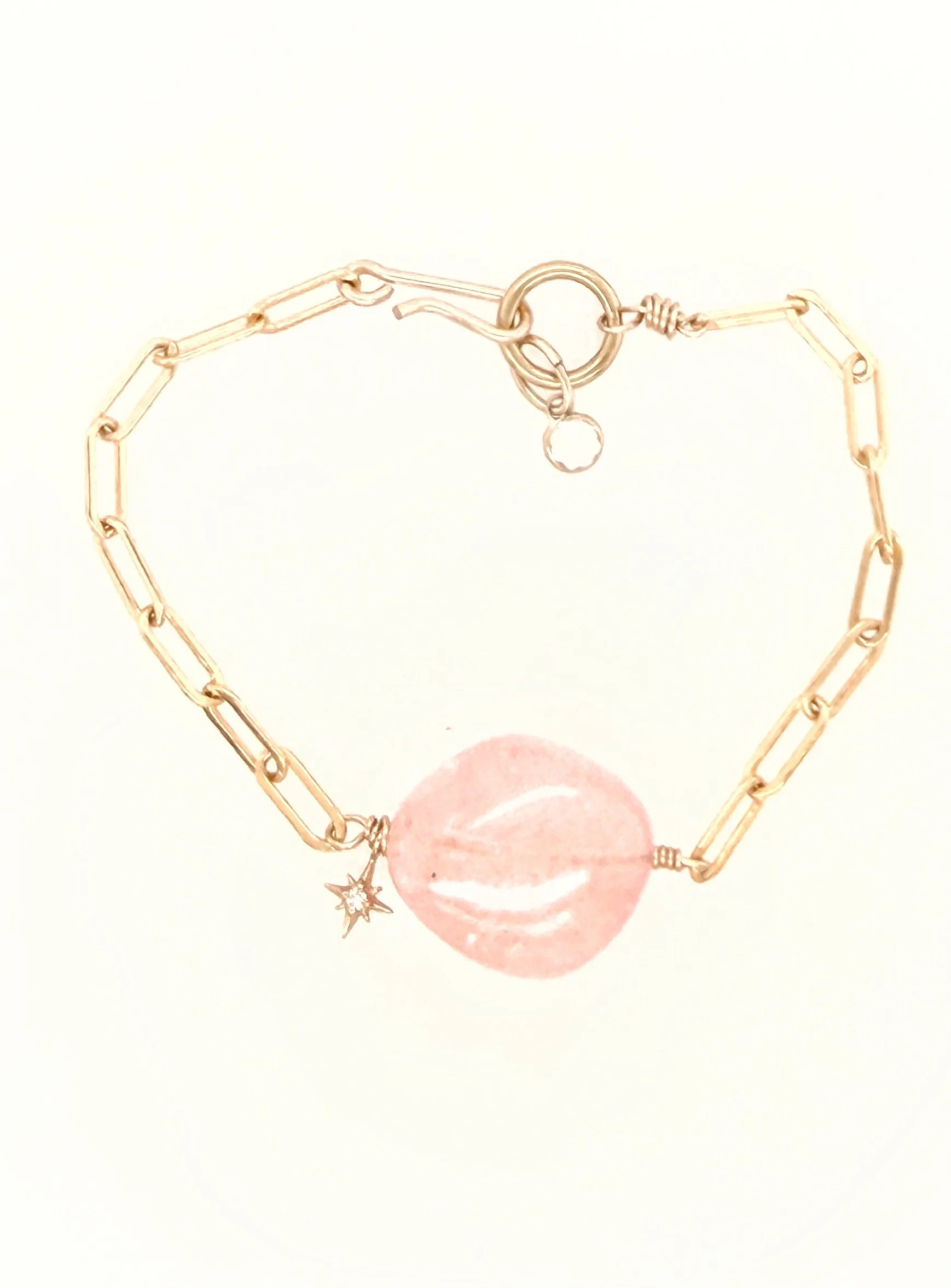 "Heart Centered" Madagascar Rose Quartz,Diamond Star  Bracelet