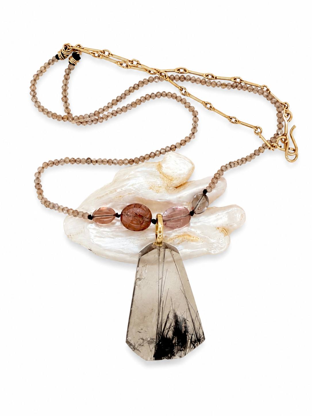 "Aligned Power" Rutilated Quartz, Multi-Tourmaline & Brown Zircon Statement Necklace