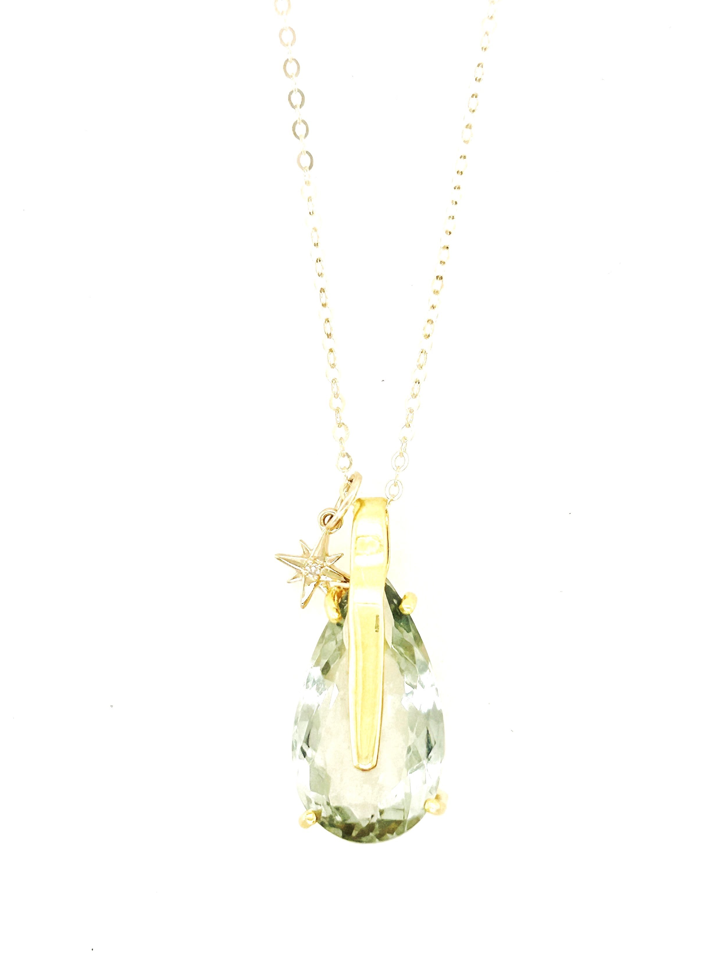 "Still Point" Necklace with Prasiolite and Diamond Star Charm