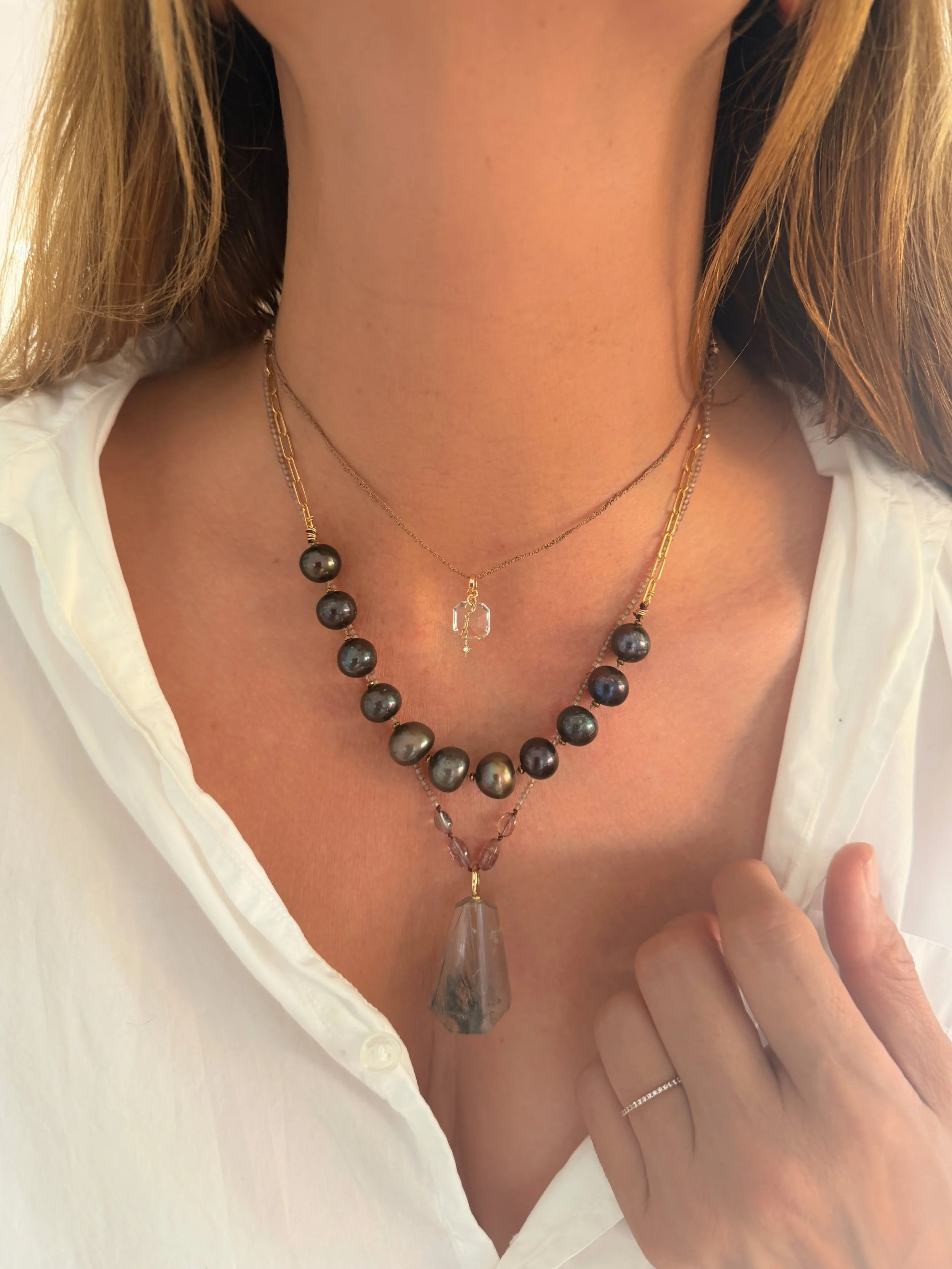 "Still Point" Pearl and Hematite Necklace