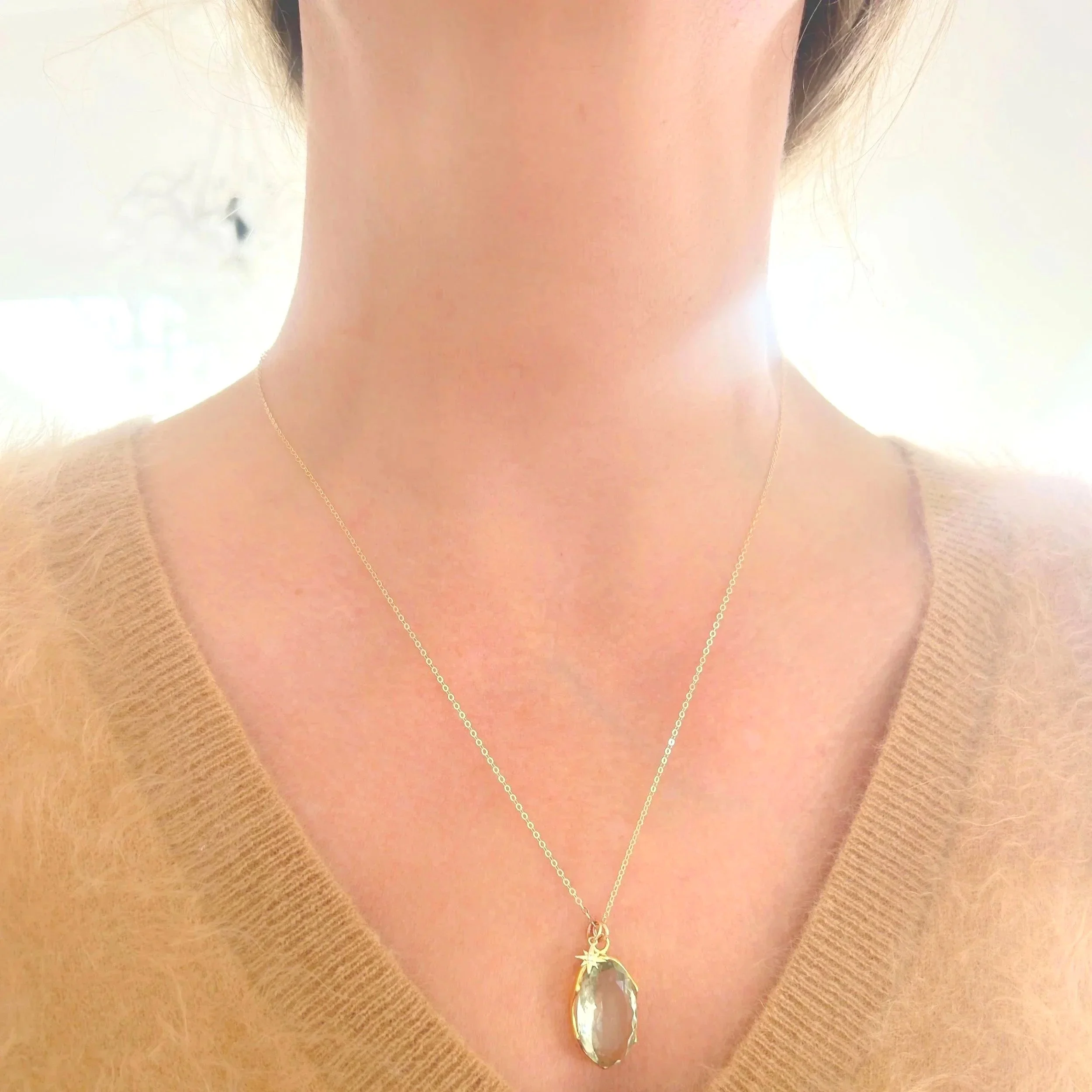 "True North" Necklace with Prasiolite and Diamond Star Charm- back in stock!