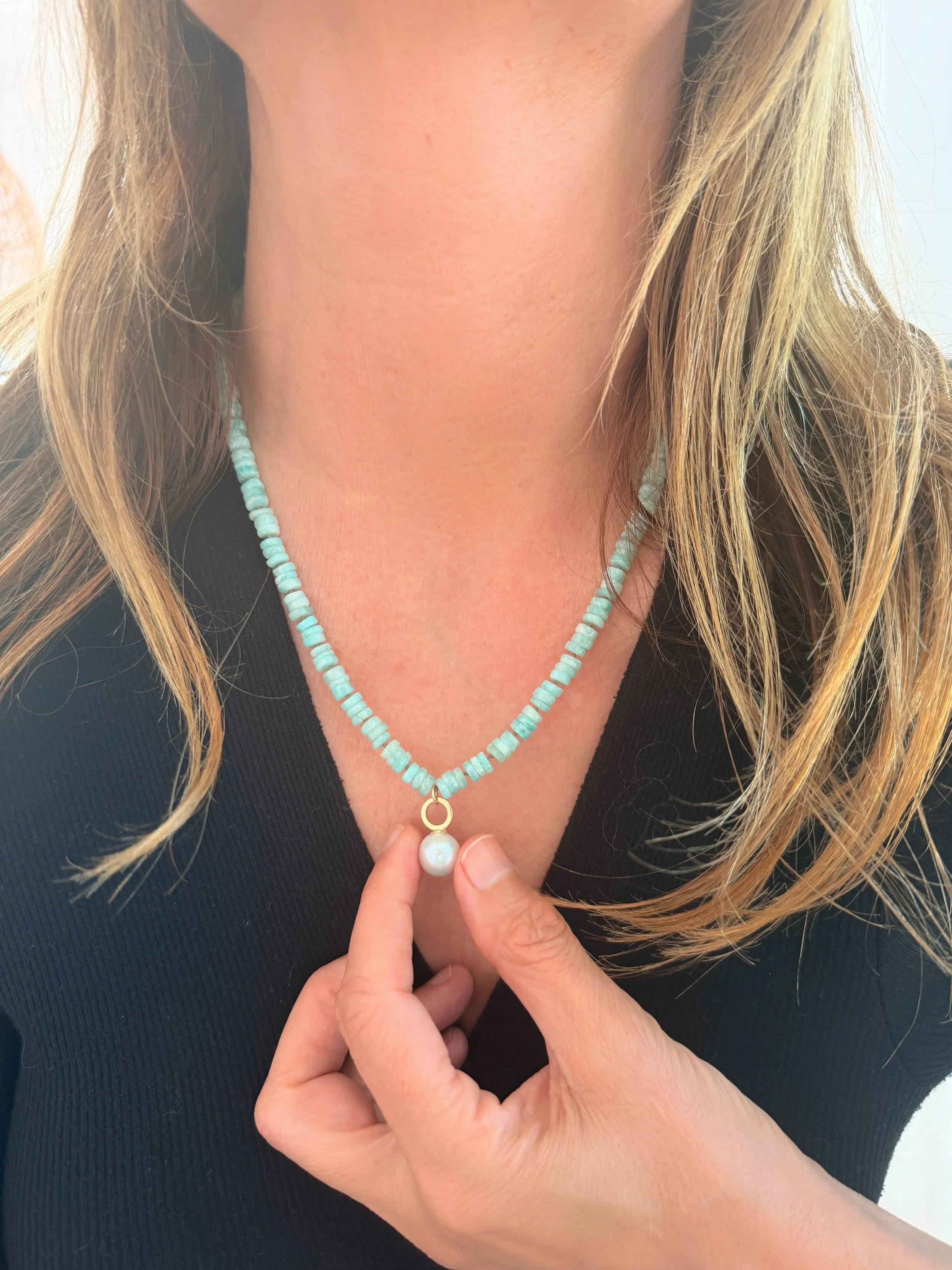 "Grace" Blue Andean Opal and Pearl Necklace