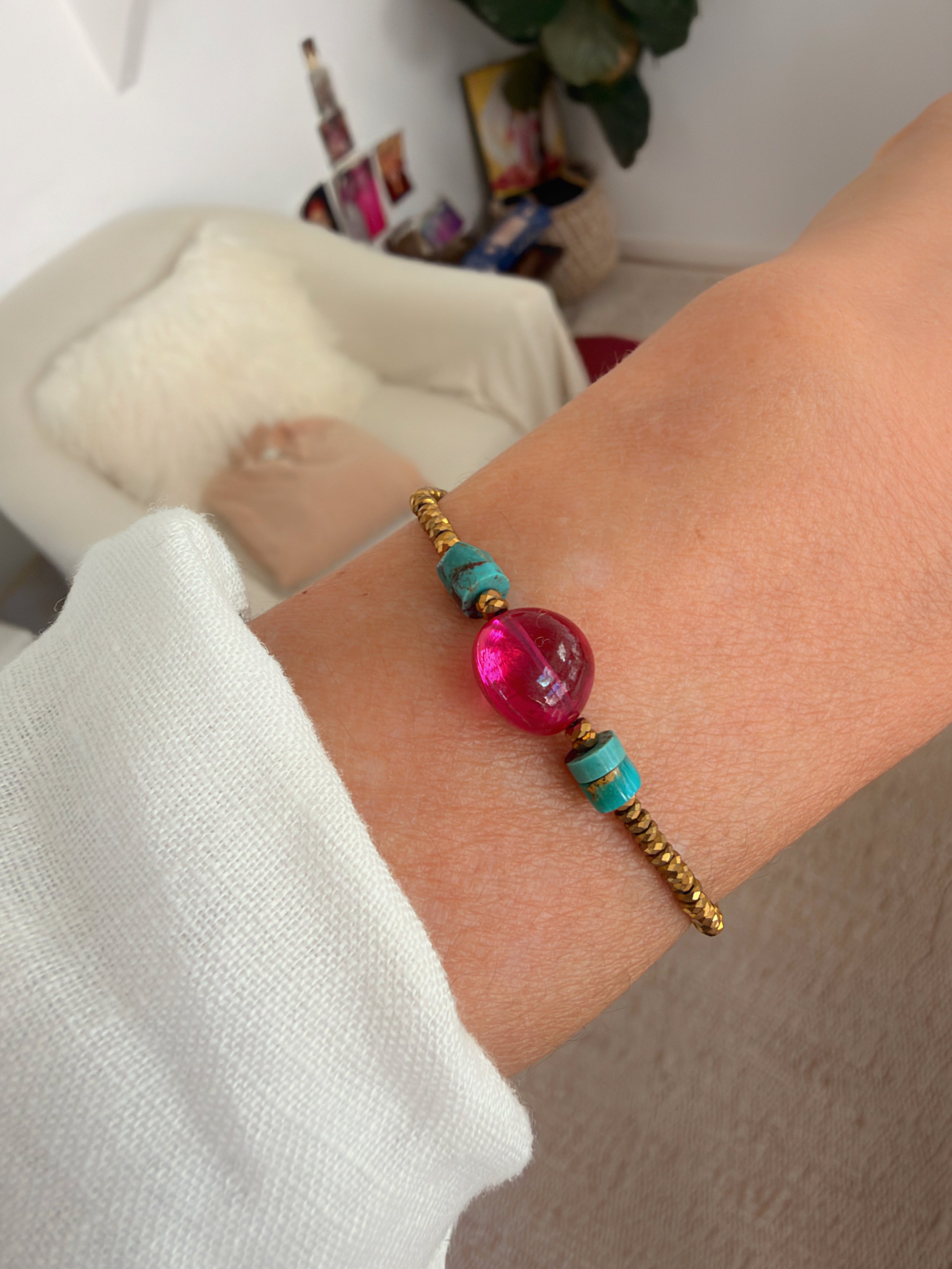 Turquoise, Spinel and Hematite Bracelet.JPG