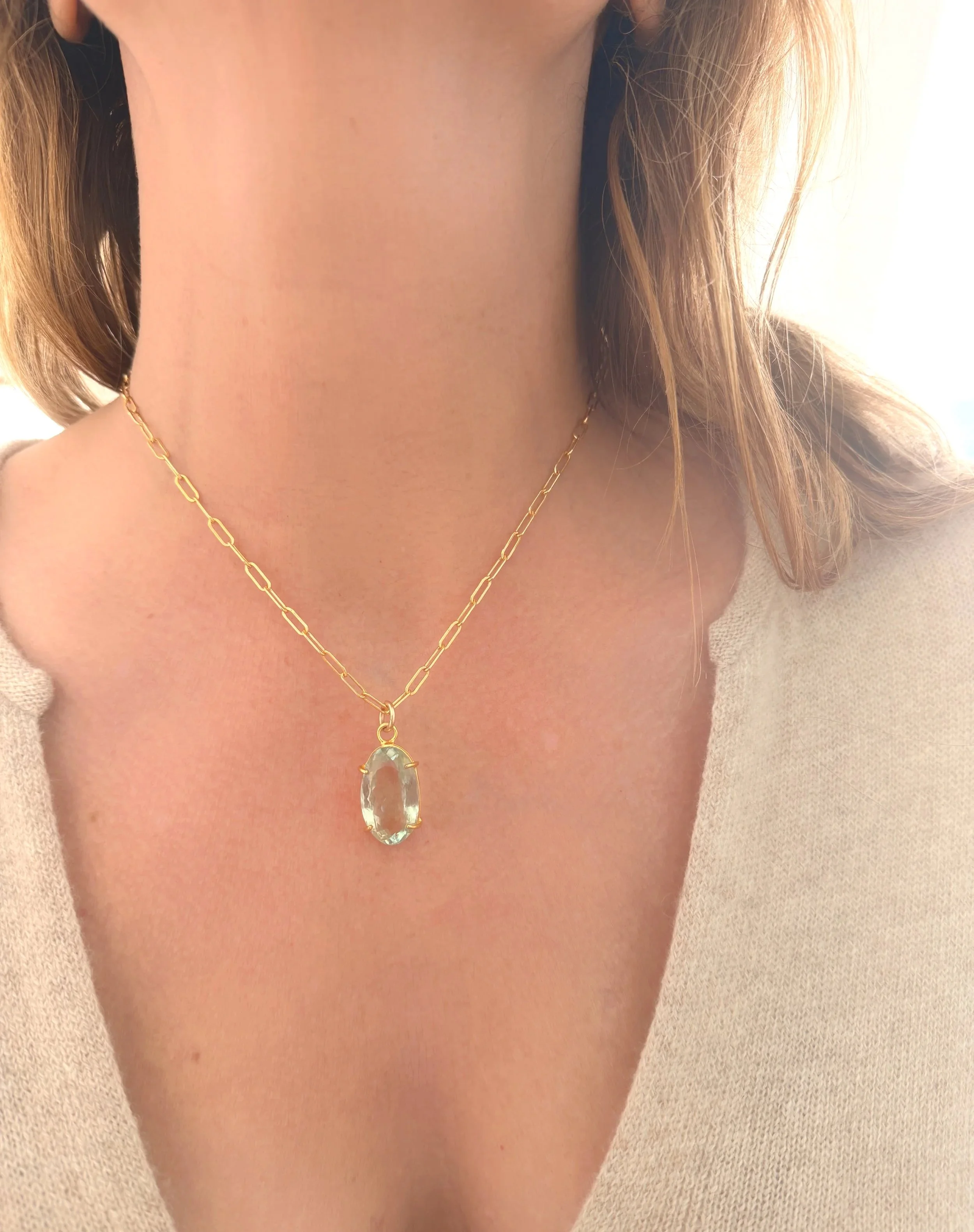 "Higher Purpose" Prasiolite and Aquamarine Necklace