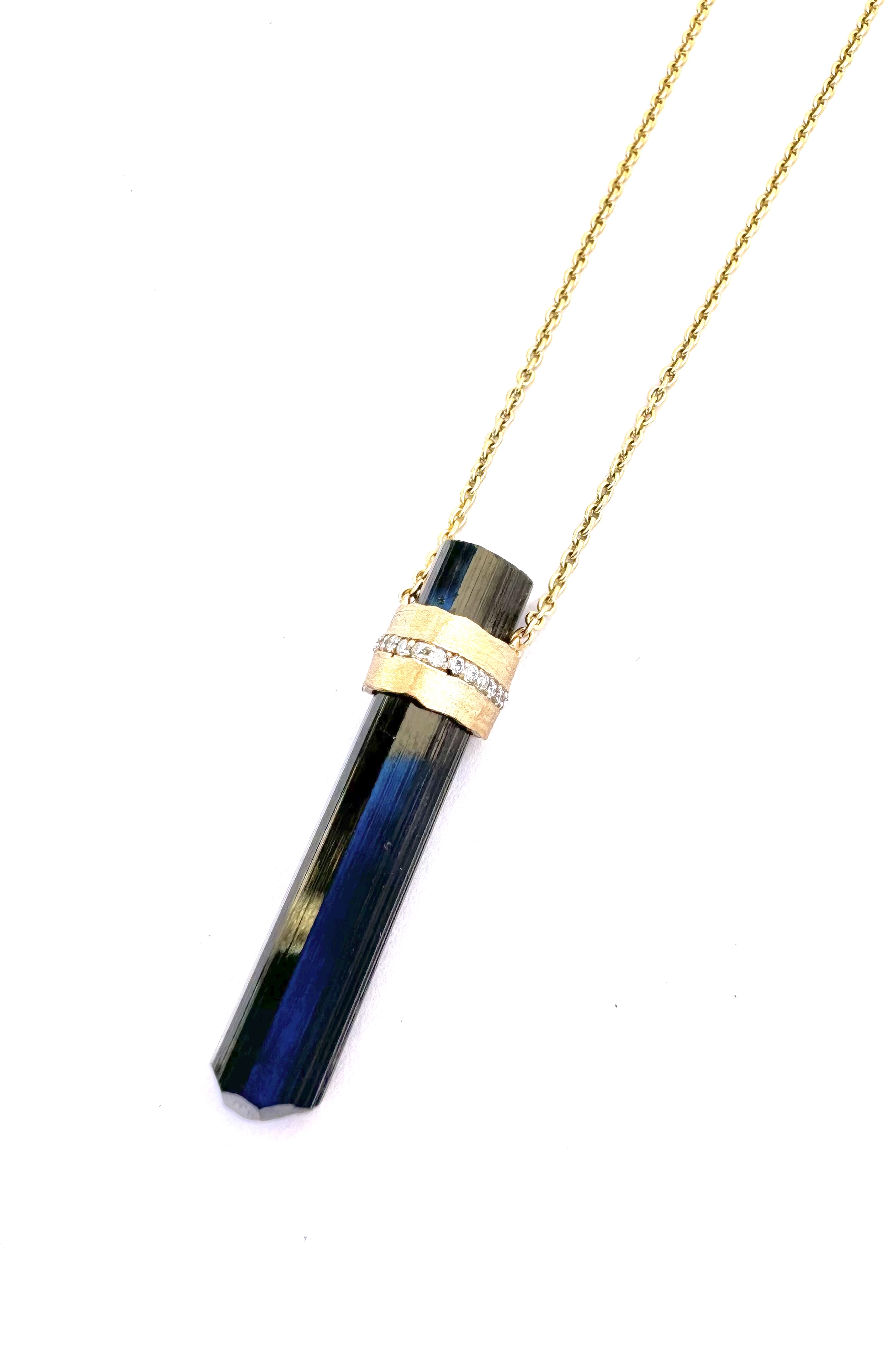 "Auric Protection" 14k Black Tourmaline with Diamond Pave Necklace