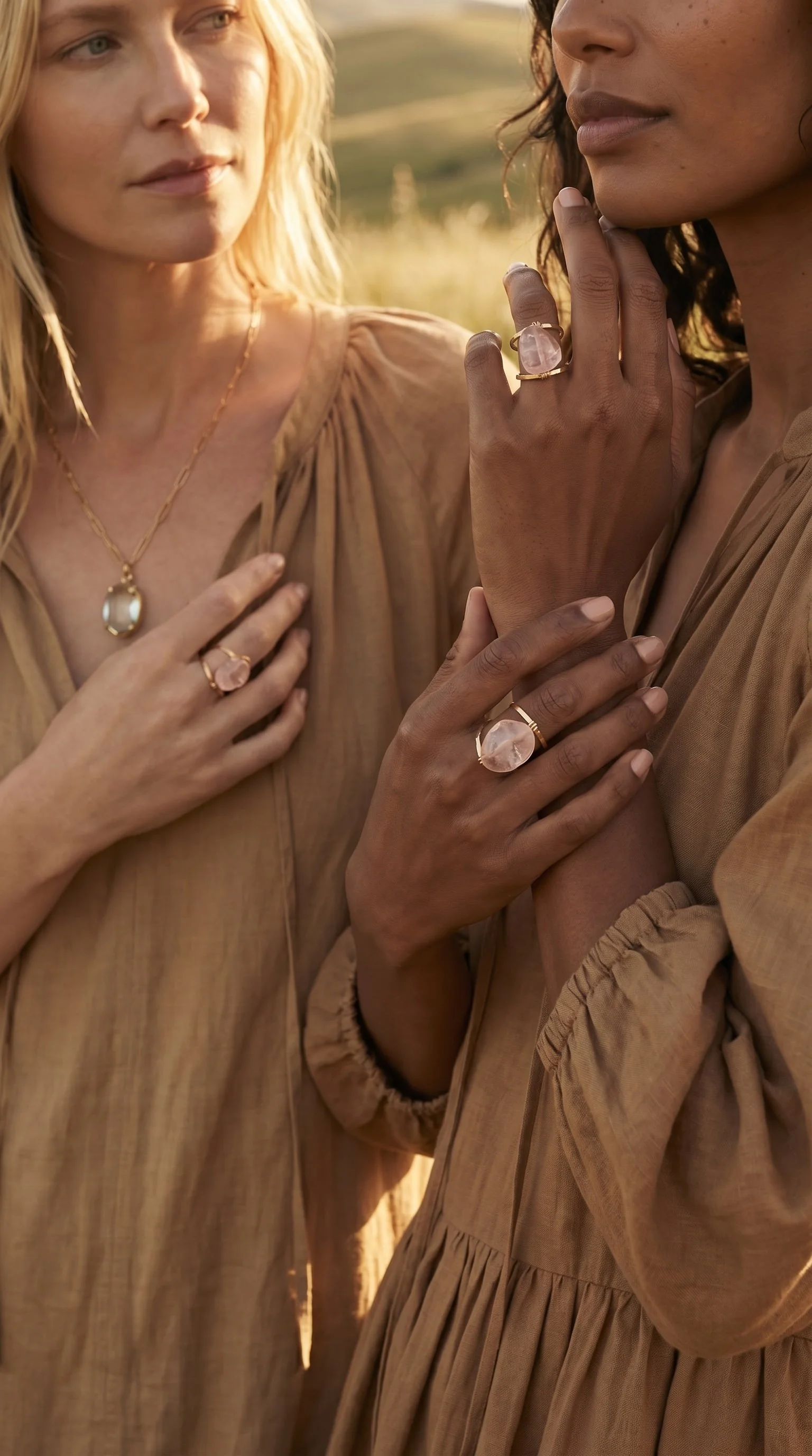 "One Love" Madagascar Rose Quartz Double Ring