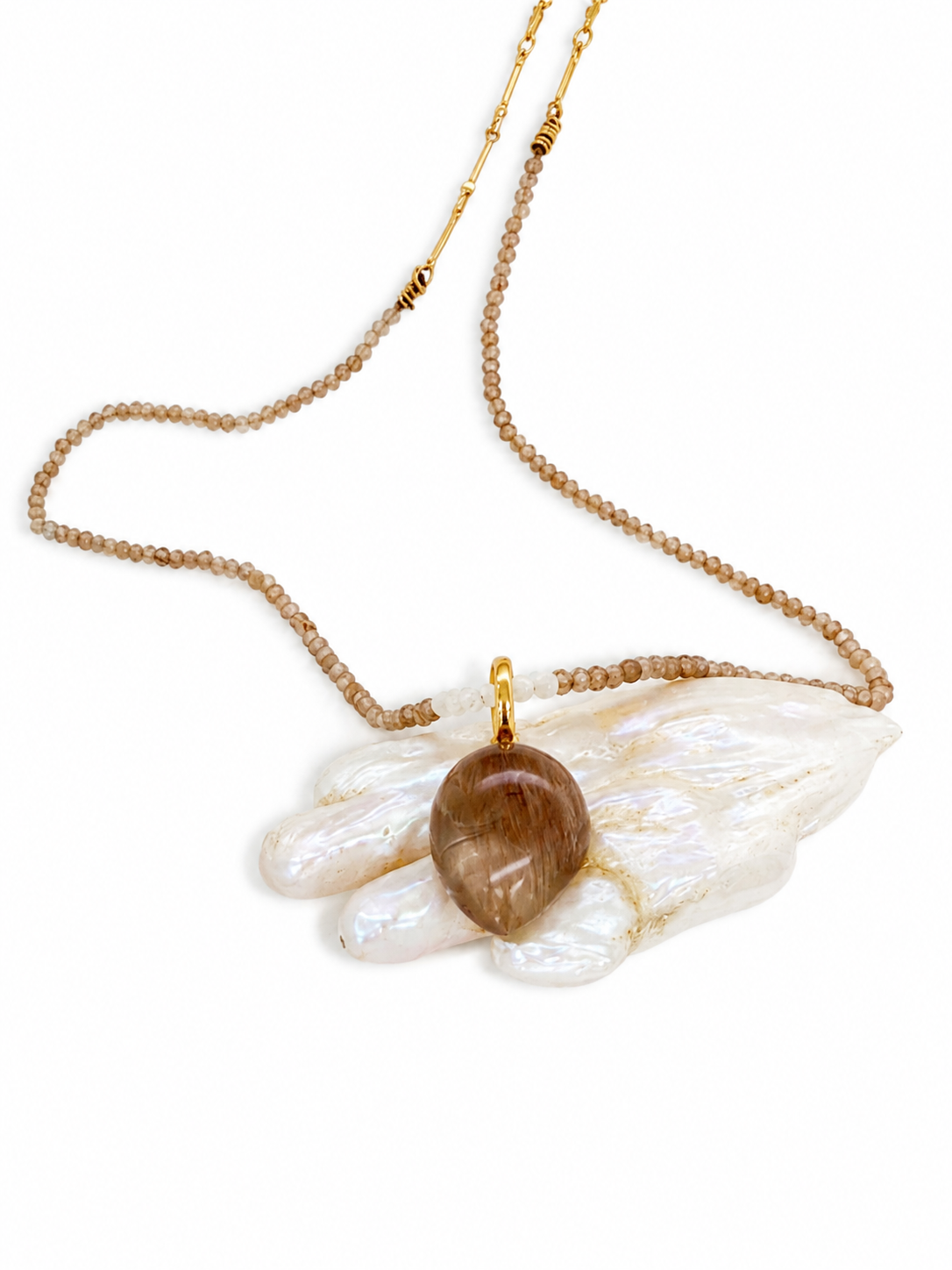 "Aligned Opportunity" —  Rutilated Quartz and Brown ZIrcon One of a Kind  Necklace