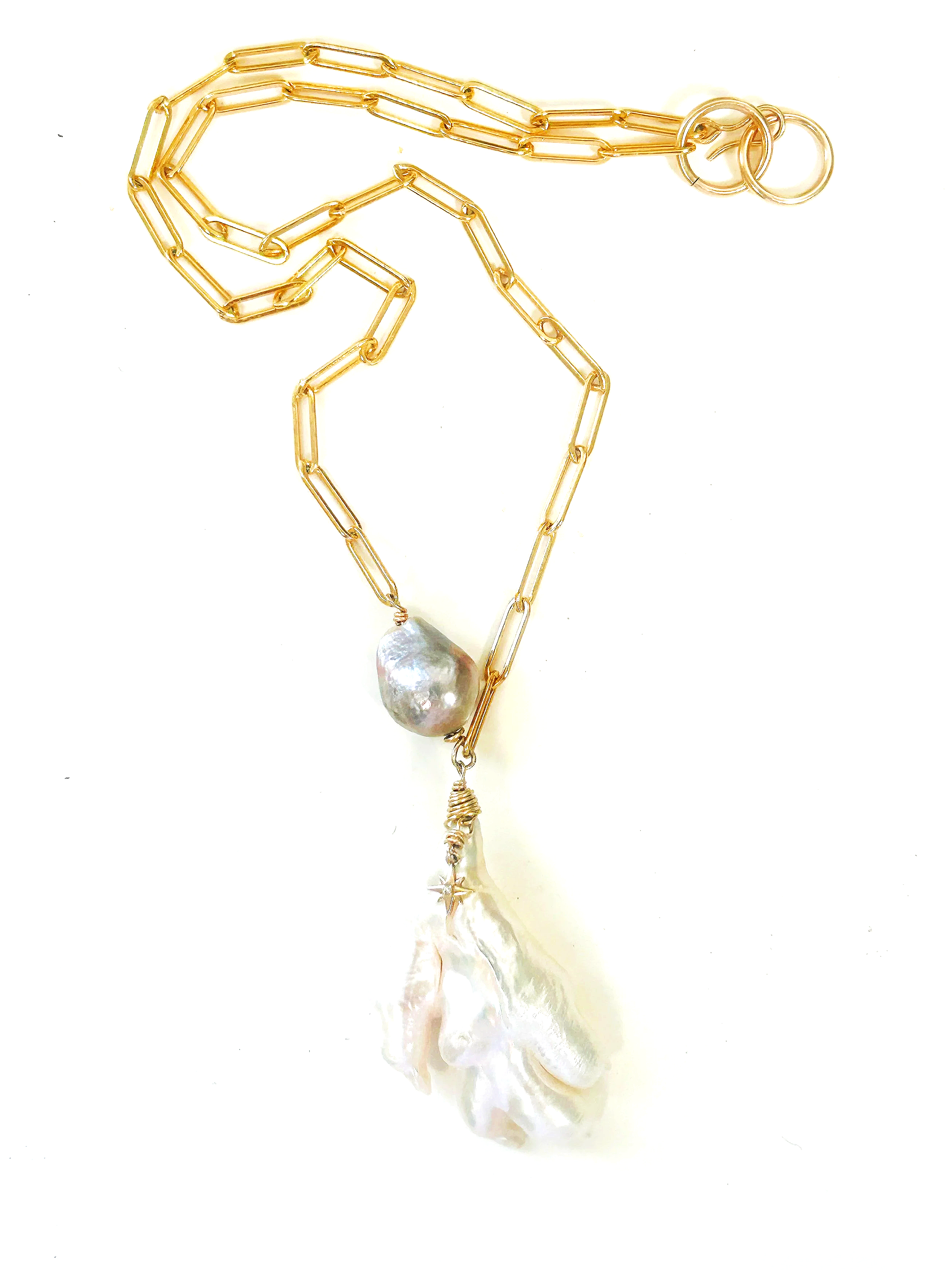 "Anchor of Light" Pearl and 14k Diamond Star Necklace