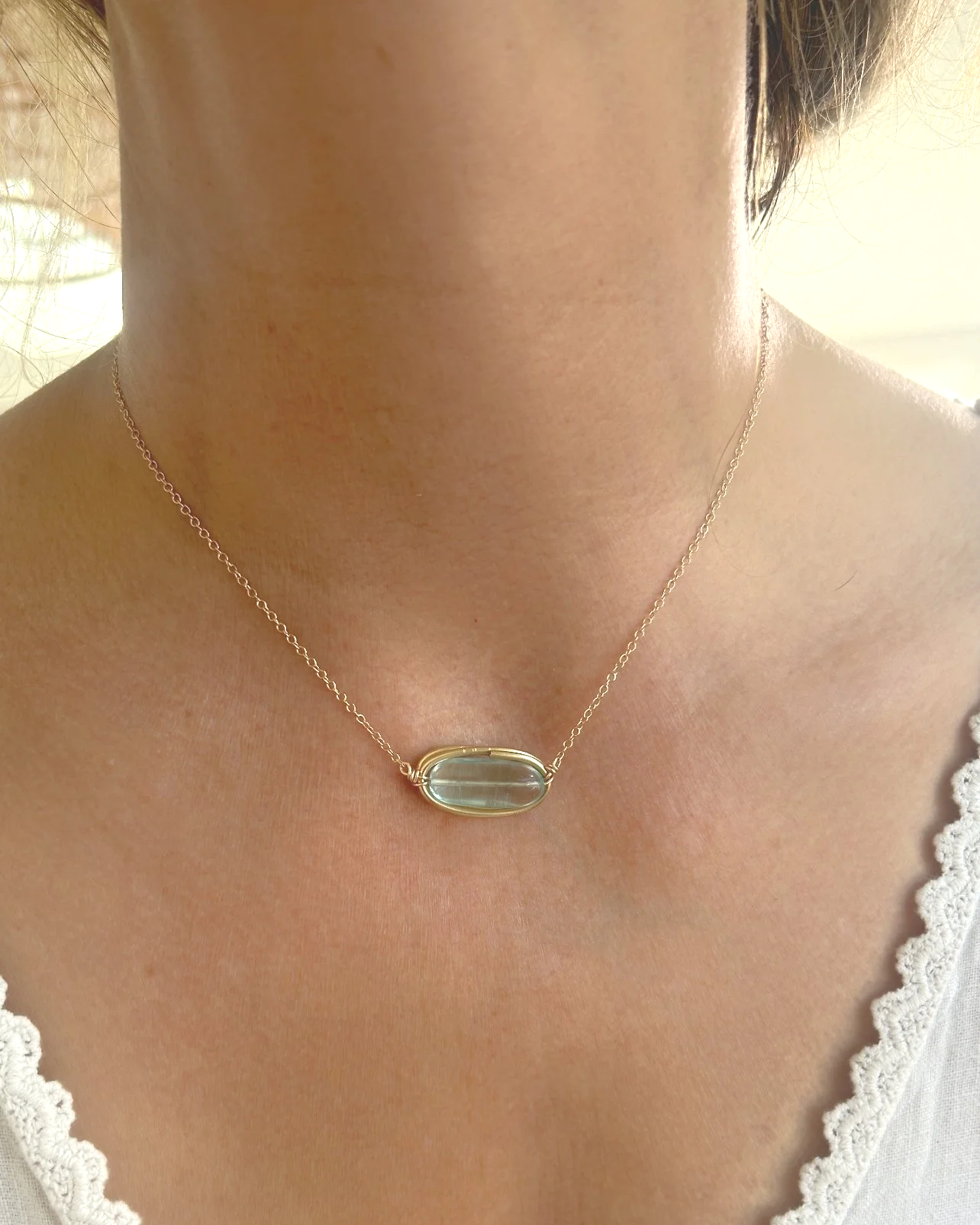 "Golden Nest" with Aquamarine and Blue Apatite Necklace