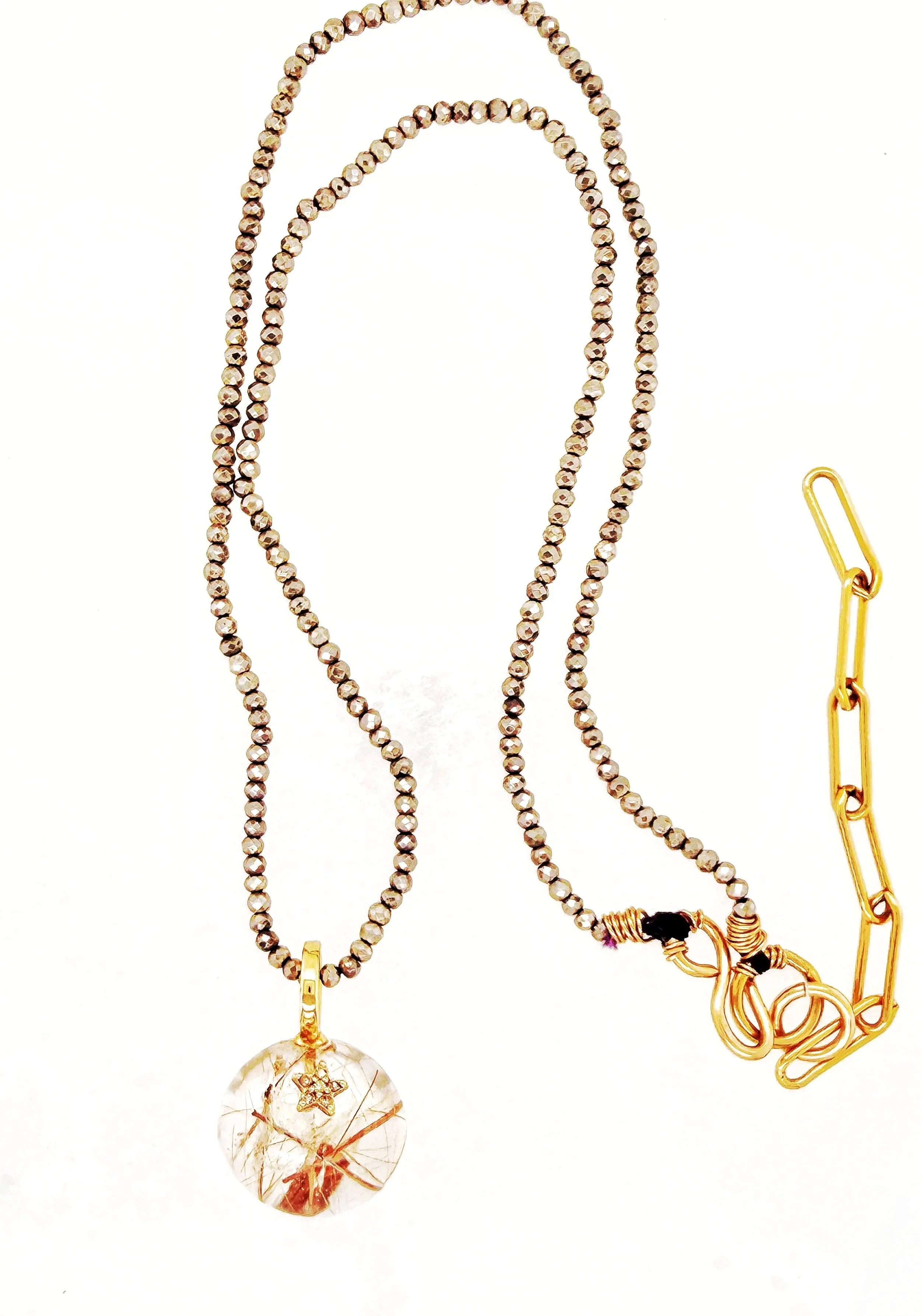 "Embodied Star" Rutilated Quartz and Diamond Star Necklace