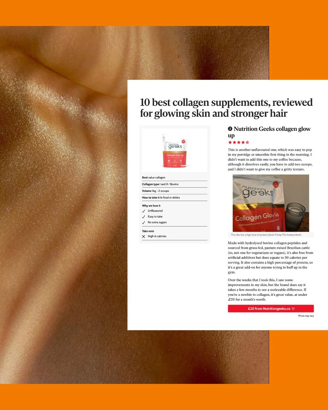 Spotted @nutritiongeeks Collages as the "Best value collagen" in the @the.independent ✨

#collagen #nutrition #nutritiongeeks