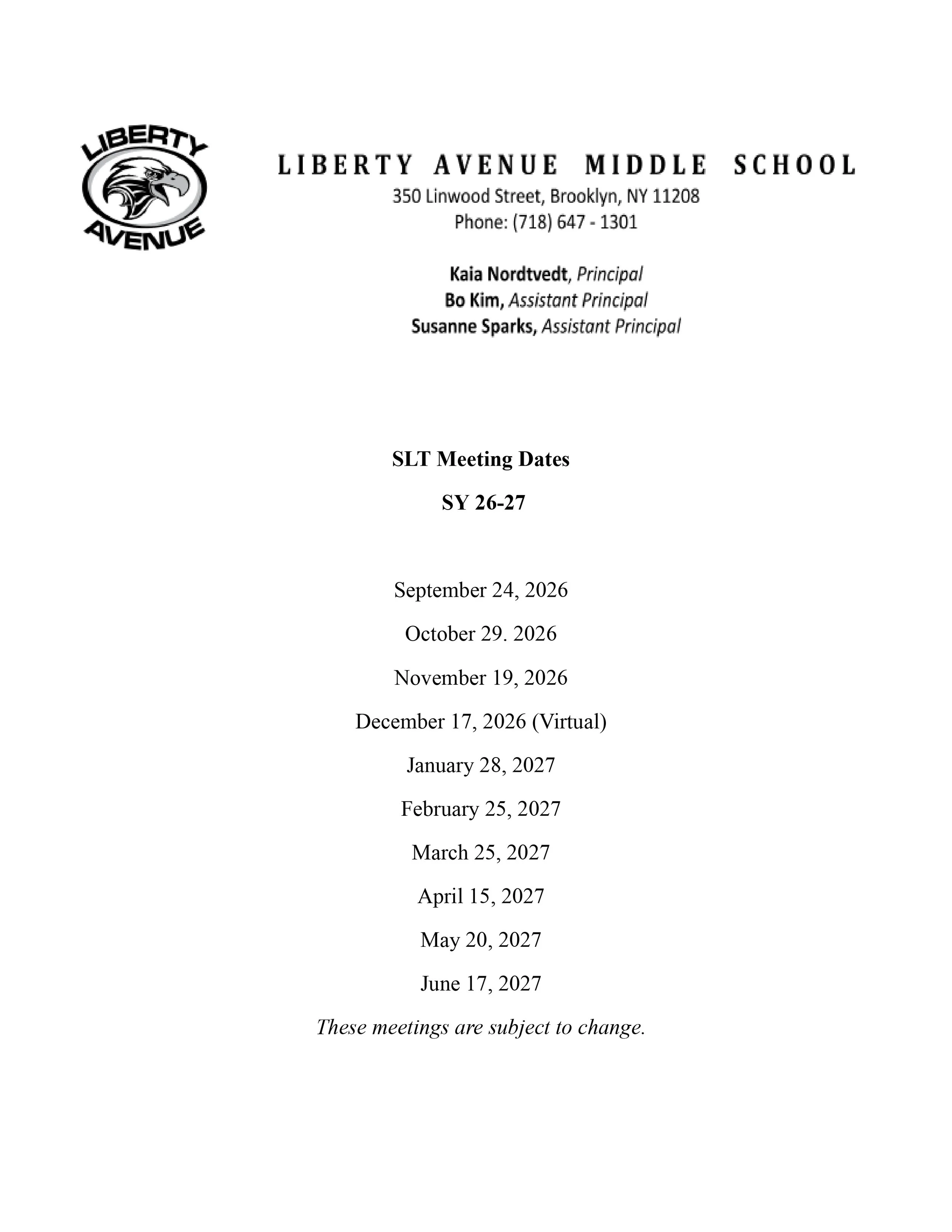 26-27 SLT Meeting Dates
