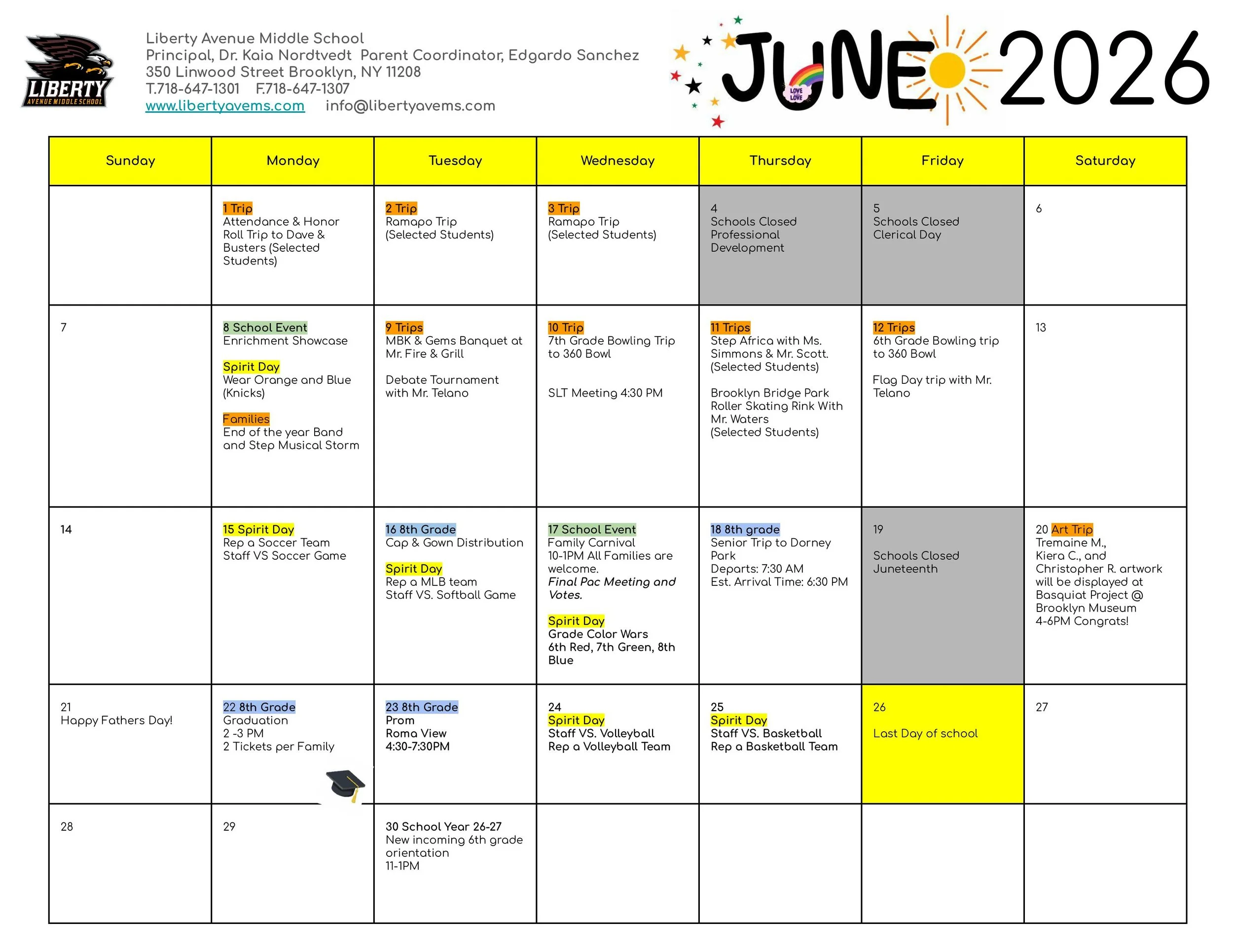 June School Calendar