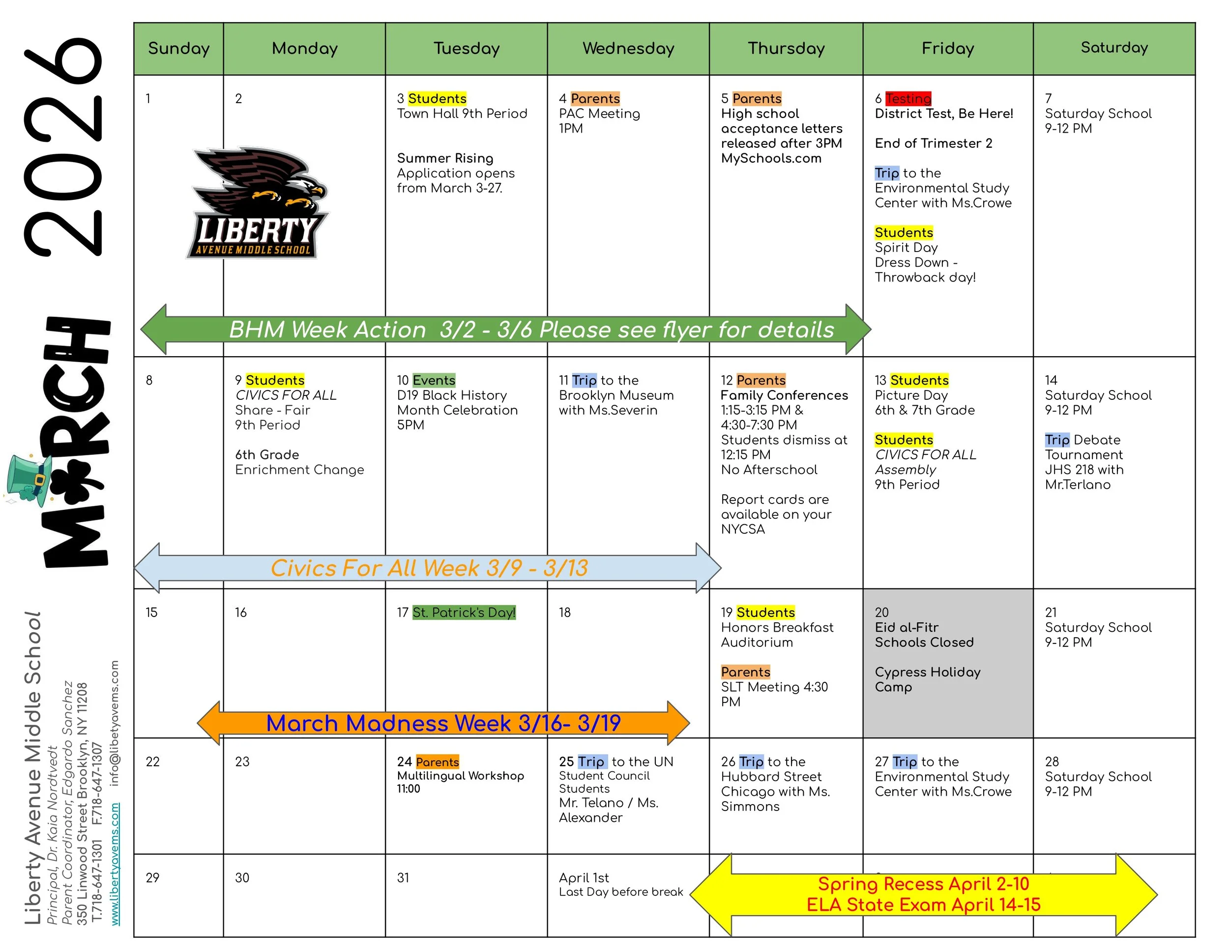 March School Calendar