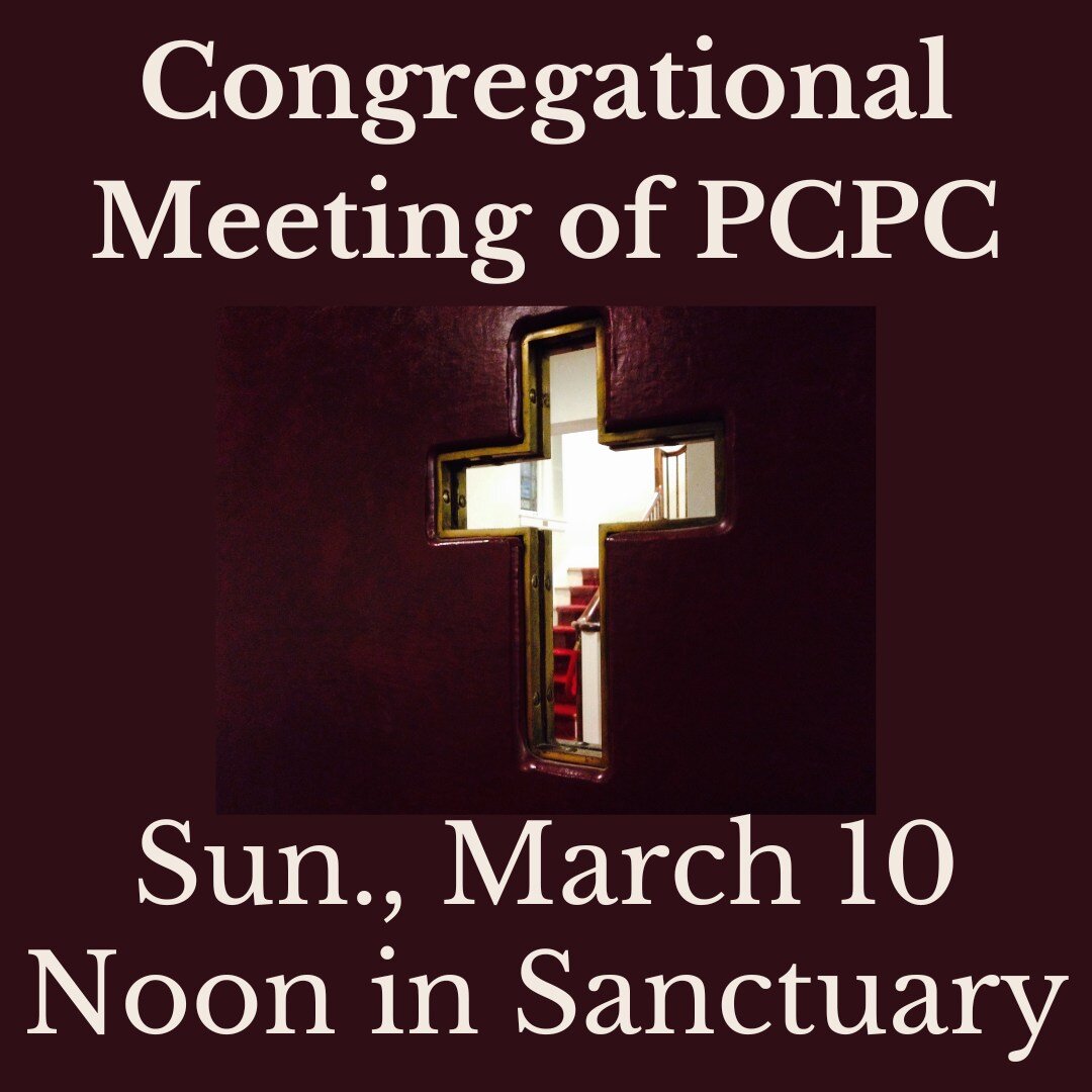 Congregational Meeting Sunday, March 10

The Session has called a Congregational Meeting for next Sunday, March 10th, at 12pm in the Sanctuary for the purpose of electing the members of the Officer Nominating Committee. The slate includes: Burk Clark