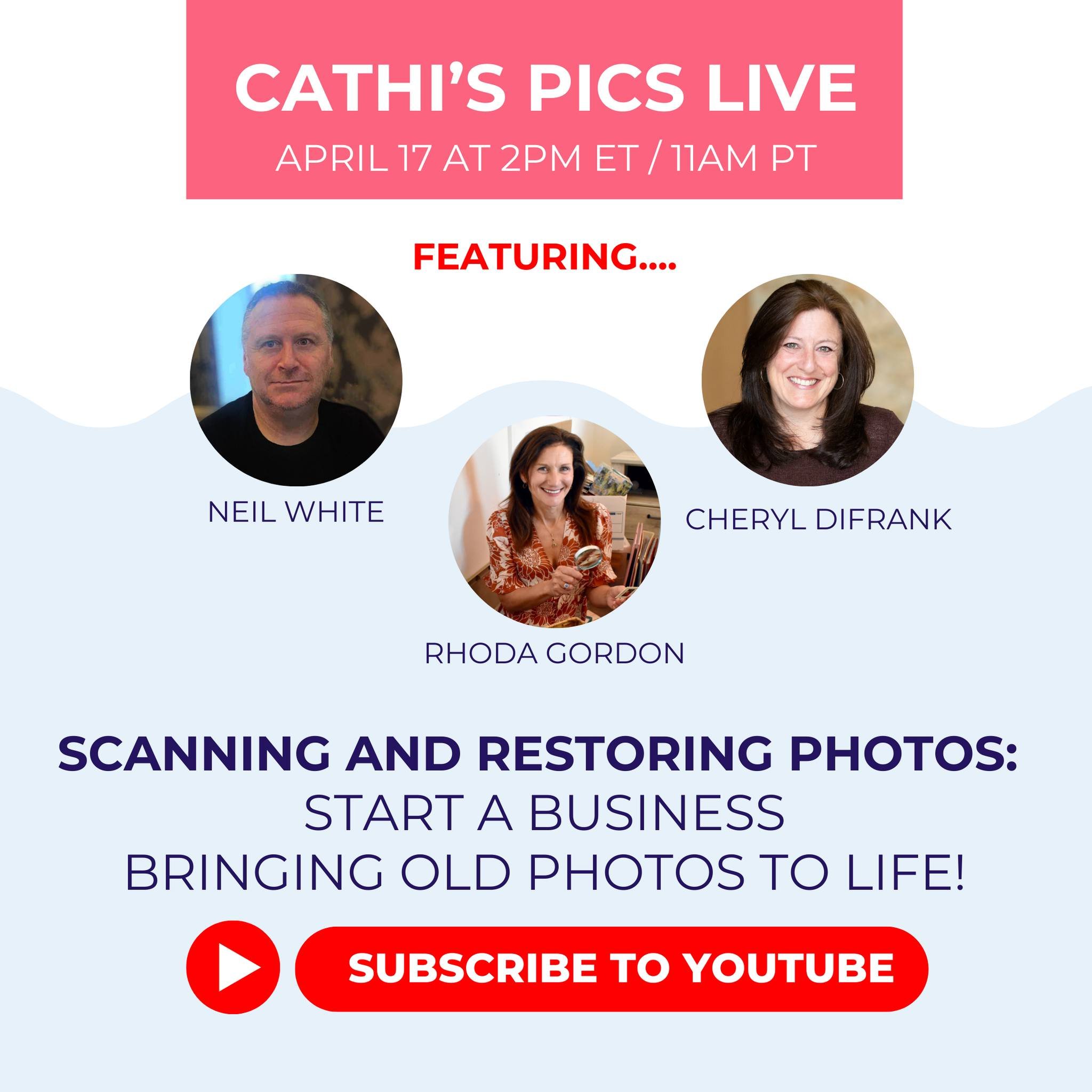 Are you thinking about digitizing your photos? This Youtube Live will give you all the information you need to know whether you are doing it yourself, having someone do it for you or providing this service for someone else. To tune in: https://youtub