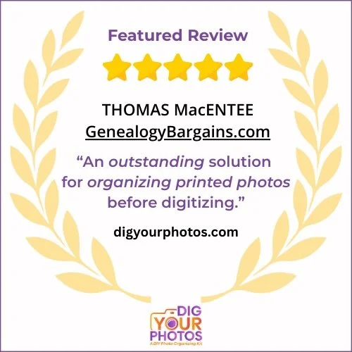 ⭐ BIG NEWS! ⭐
DIG YOUR PHOTOS!&trade; was just reviewed by genealogy expert Thomas MacEntee and I am blown away by his incredibly generous and thoughtful words.
Thomas is one of the most trusted voices in genealogy and family history, and to have him